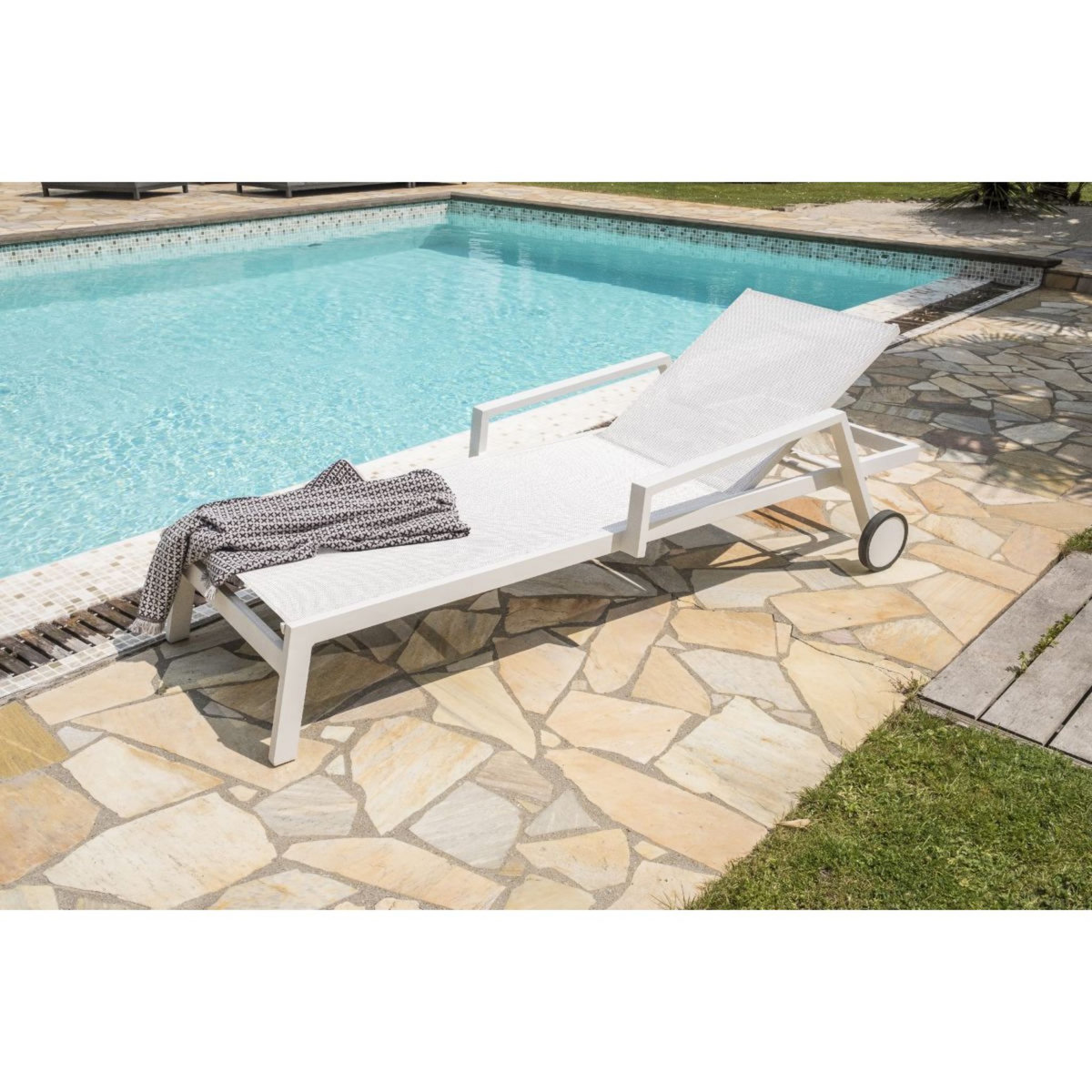 PARIS GARDEN Bain de soleil - Aluminium et textilène - Blanc - IBIZA