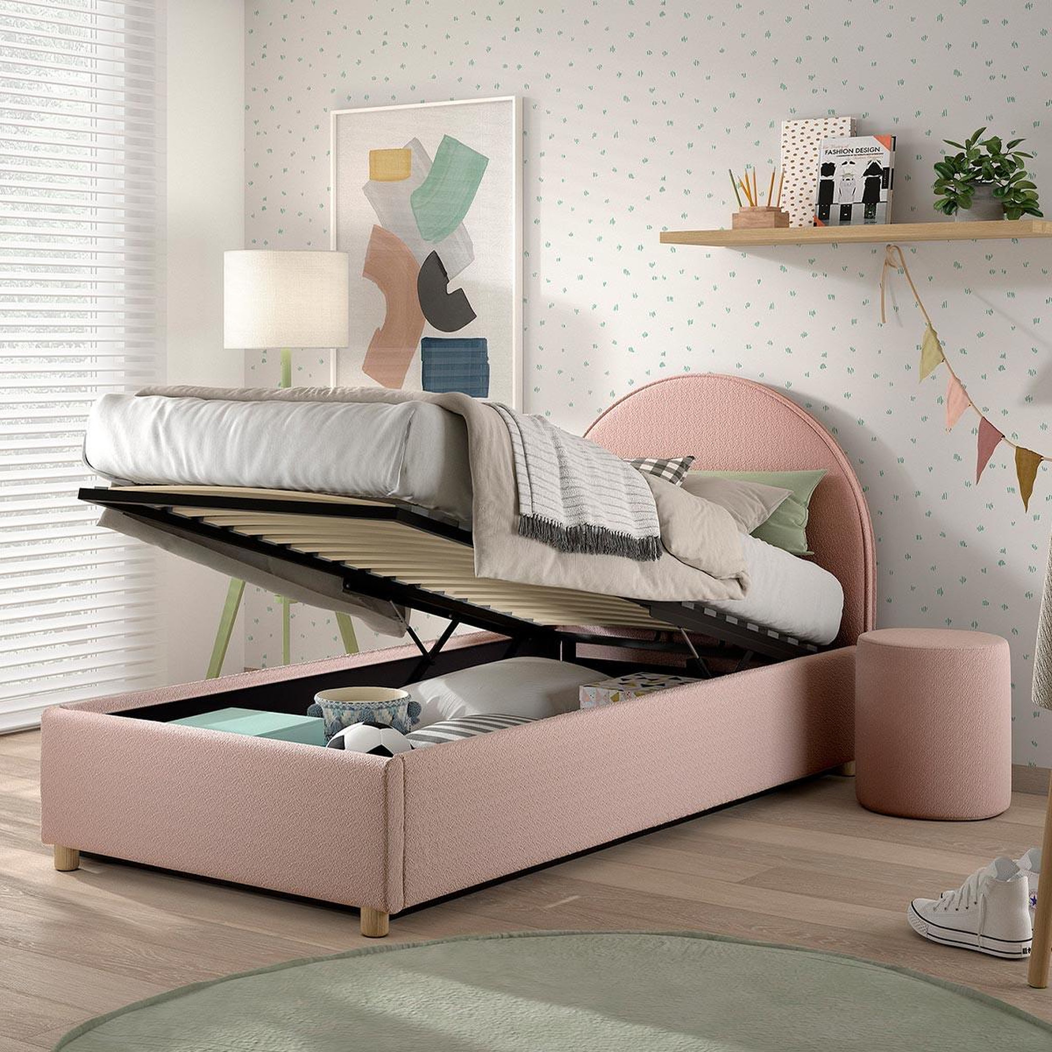 Voir la diapositive 4 : Paris Prix Pack - lit coffre enfant & pouf  moon  90x200cm rose