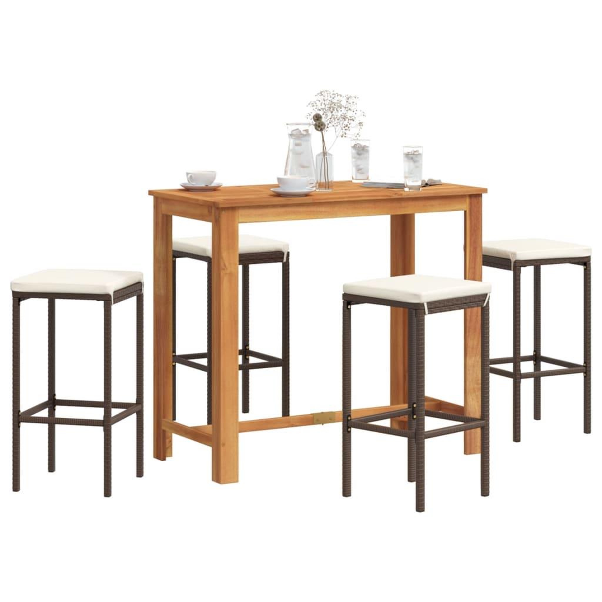 VIDAXL Ensemble de bar de jardin 5 pcs marron bois massif acacia rotin