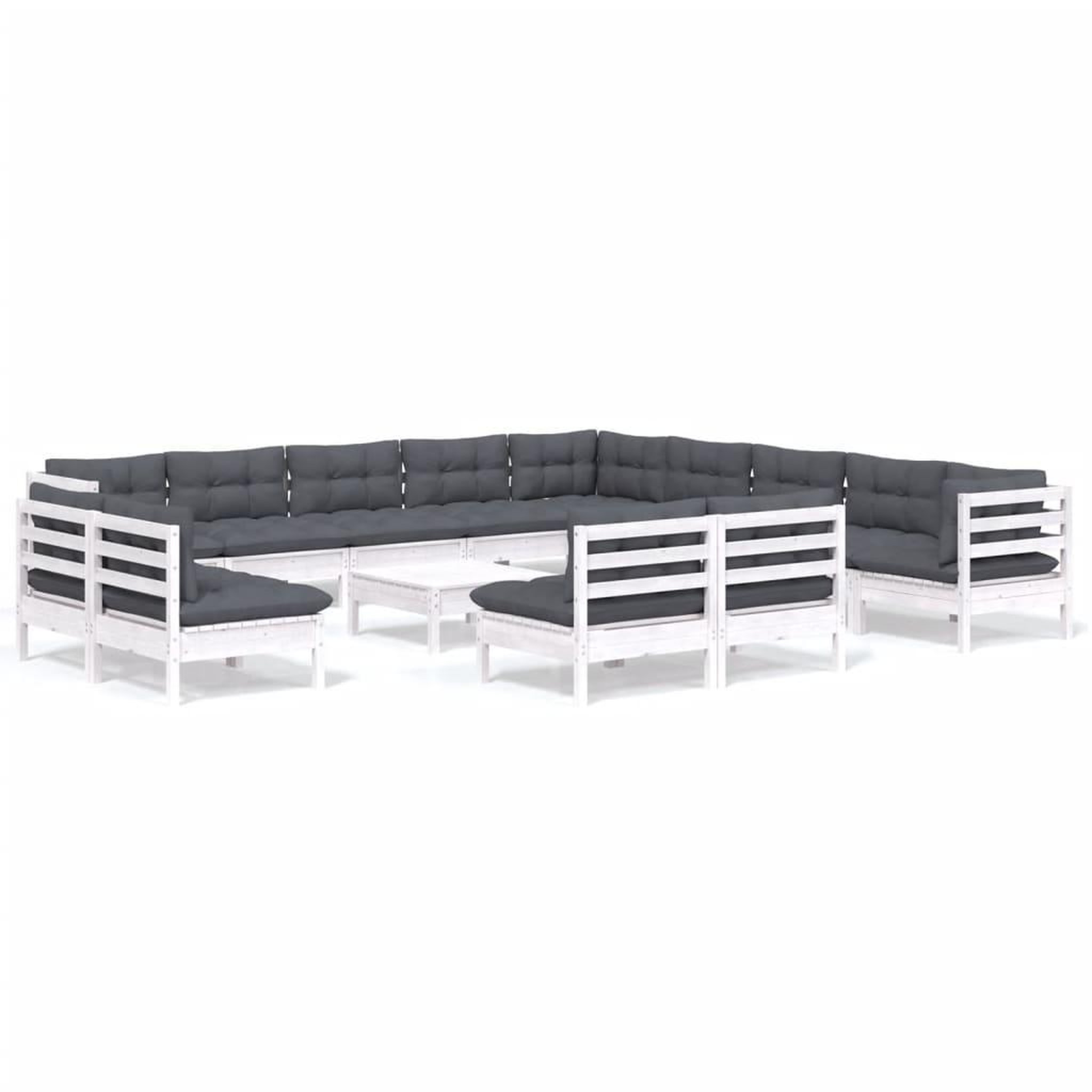 Voir la diapositive 2 : VIDAXL Salon de jardin 14 pcs avec coussins blanc bois de pin solide