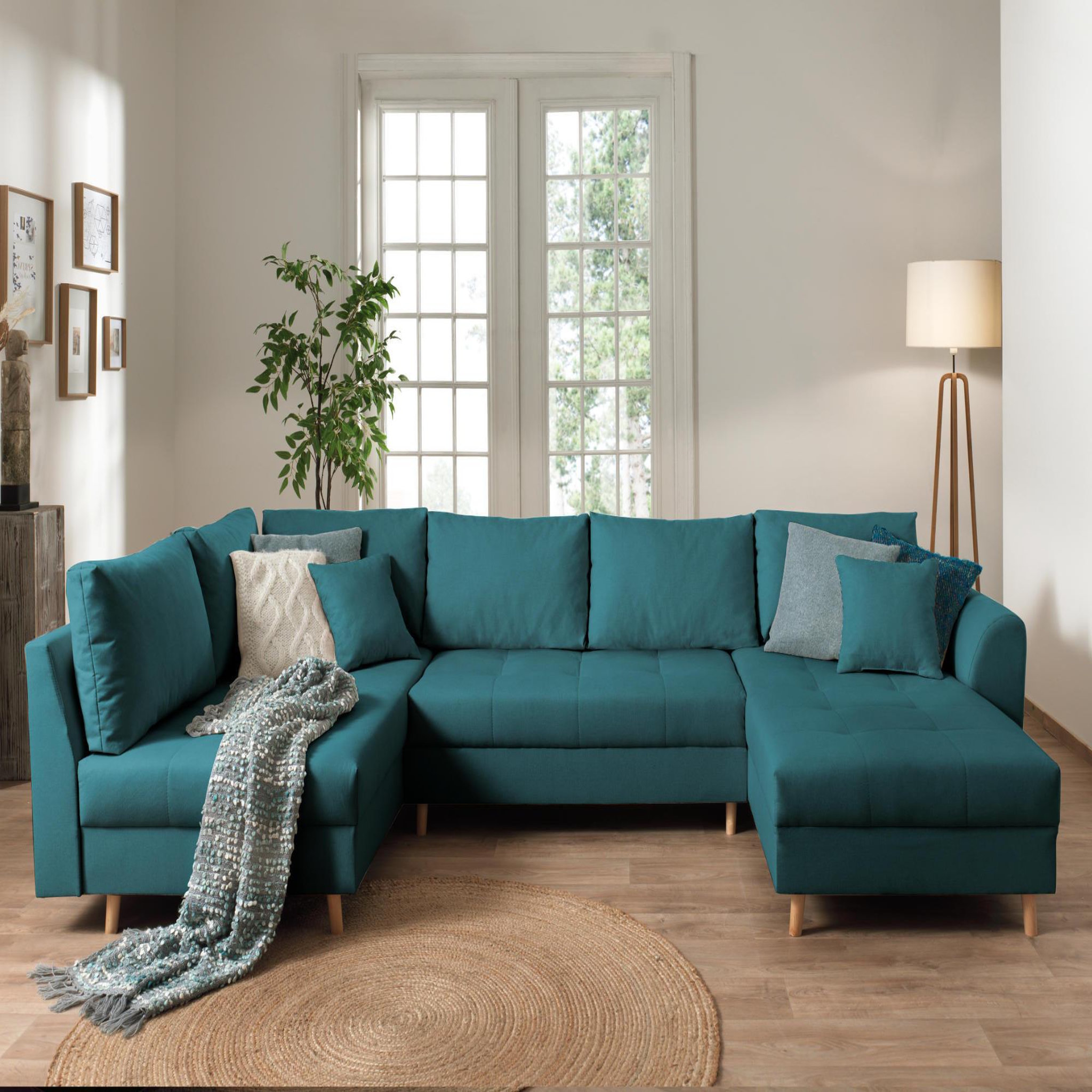 Voir la diapositive 2 : LISA DESIGN Rune - canapé panoramique avec pouf d'appoint - 7 places - style scandinave - gauche