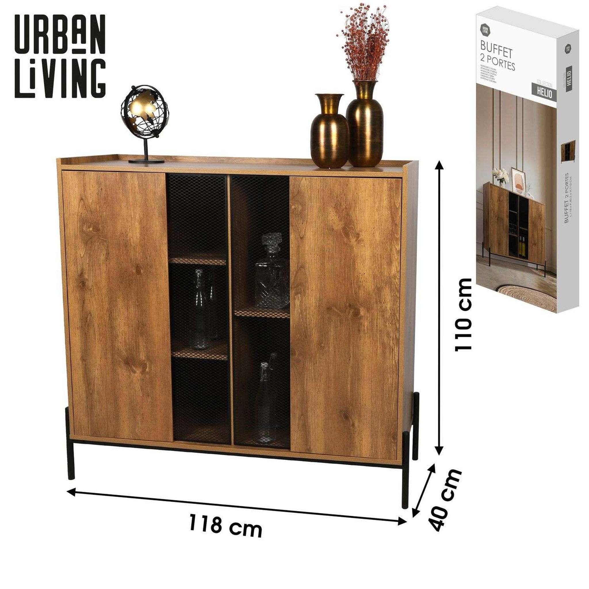 Voir la diapositive 2 : DIVERS Buffet 2 portes Helio en bois et métal - Marron et noir