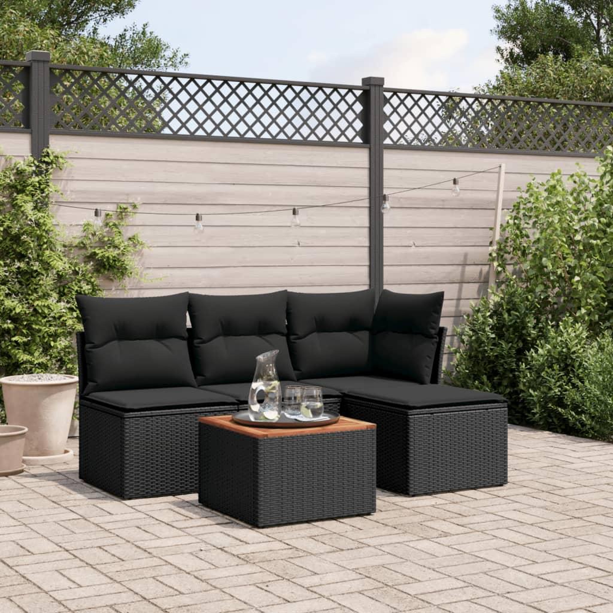 VIDAXL Salon de jardin 5 pcs avec coussins noir resine tressee