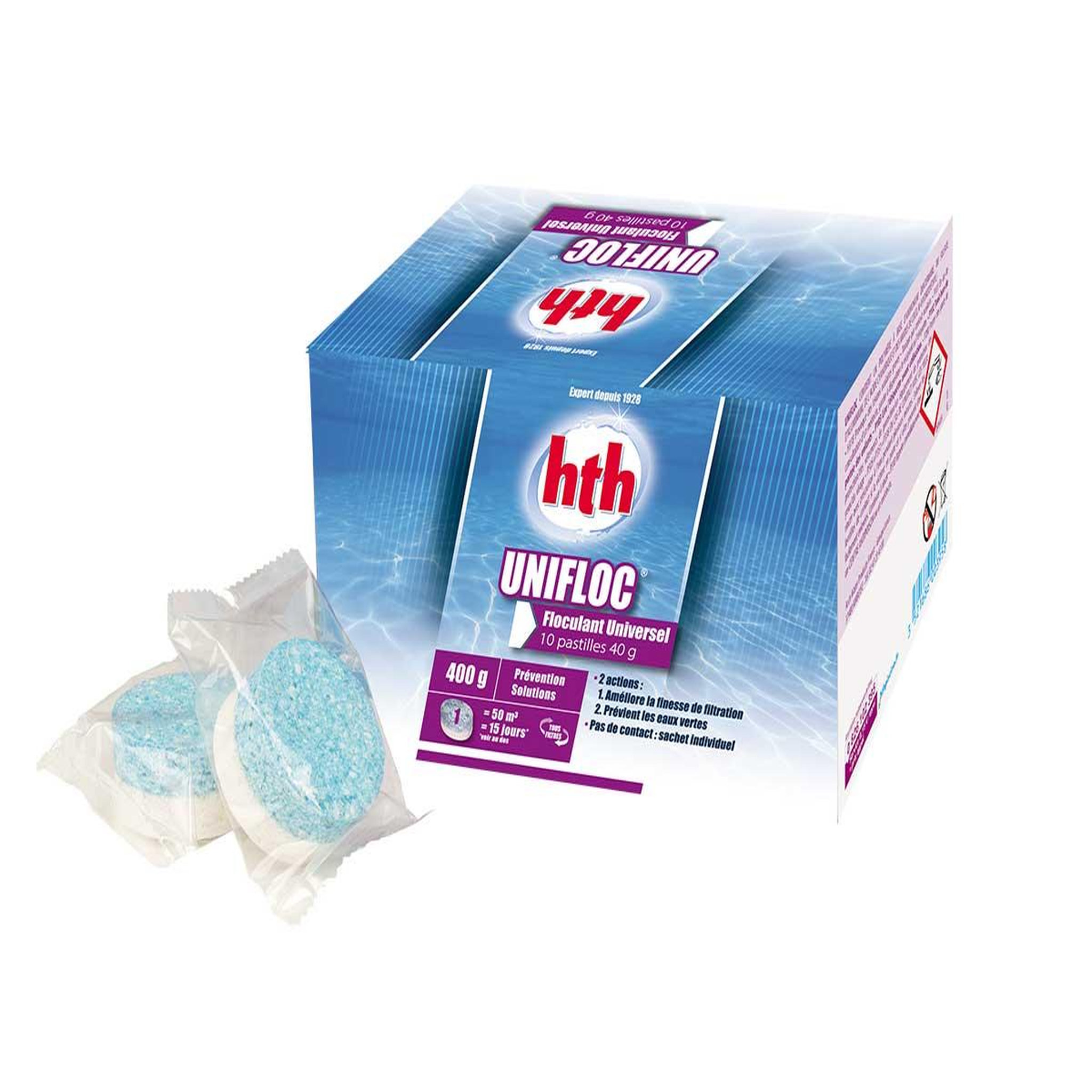 Voir la diapositive 2 : HTH Floculant universel en pastilles Unifloc 400 g - HTH
