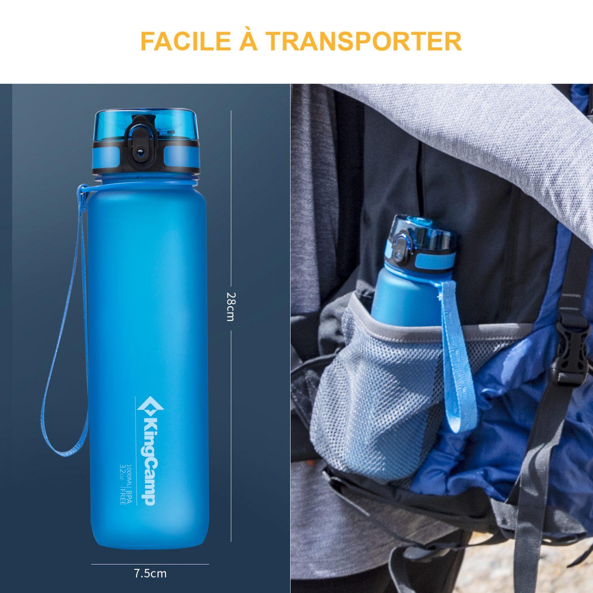 Voir la diapositive 4 : KINGCAMP Bouteille d'hydratation - kingcamp - en tritan - contenance : 1 litre