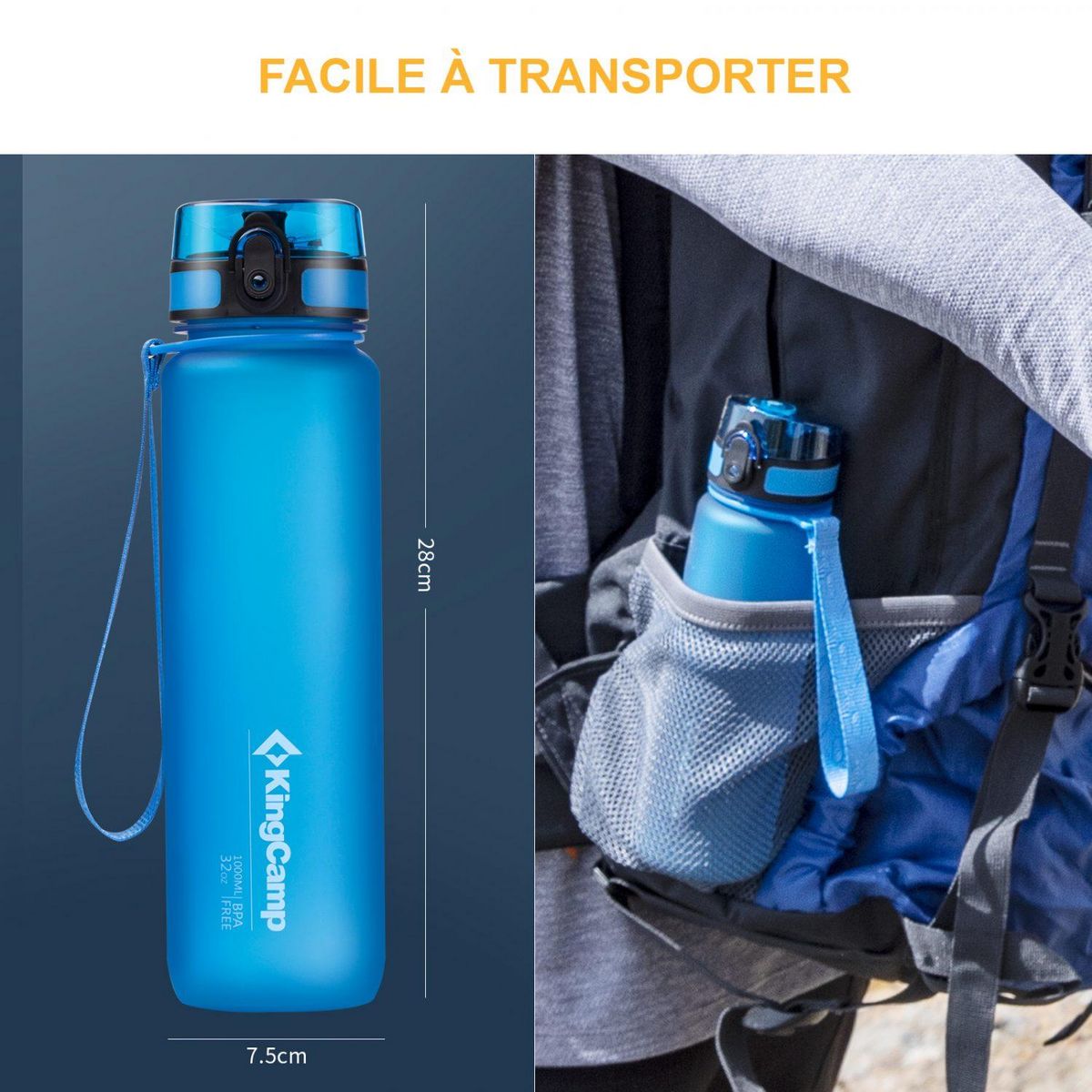 KINGCAMP Bouteille d'hydratation - Kingcamp - En Tritan - Contenance : 1 Litre