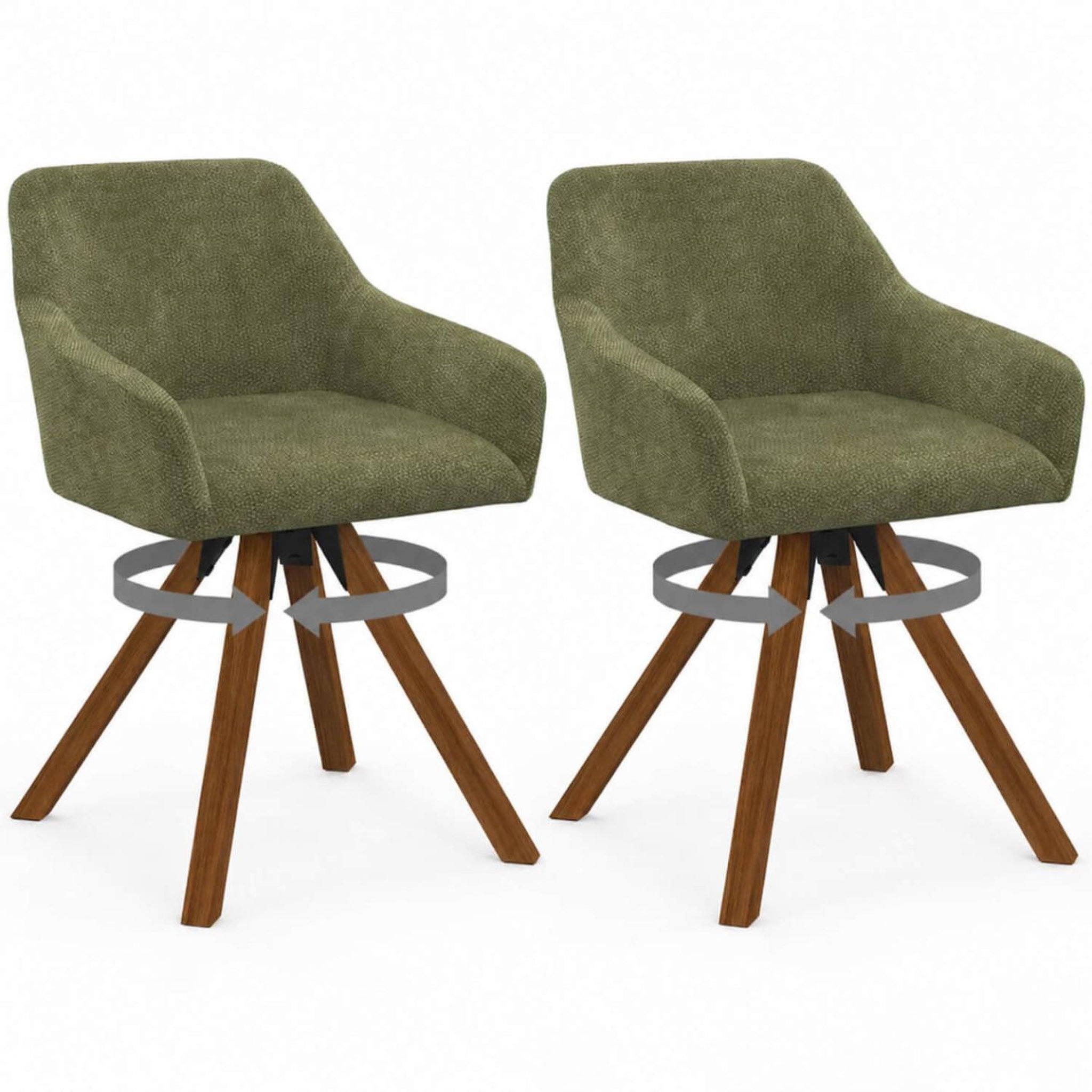 ID MARKET Lot de 2 chaises pivotantes 360° de salle à manger, fauteuils de table jany en tissu chenille verte et pied noyer
