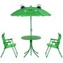 Voir la diapositive 2 : OUTSUNNY Ensemble salon de jardin enfant 4 pcs design grenouille - table ronde + 2 chaises pliables + parasol - métal époxy oxford vert