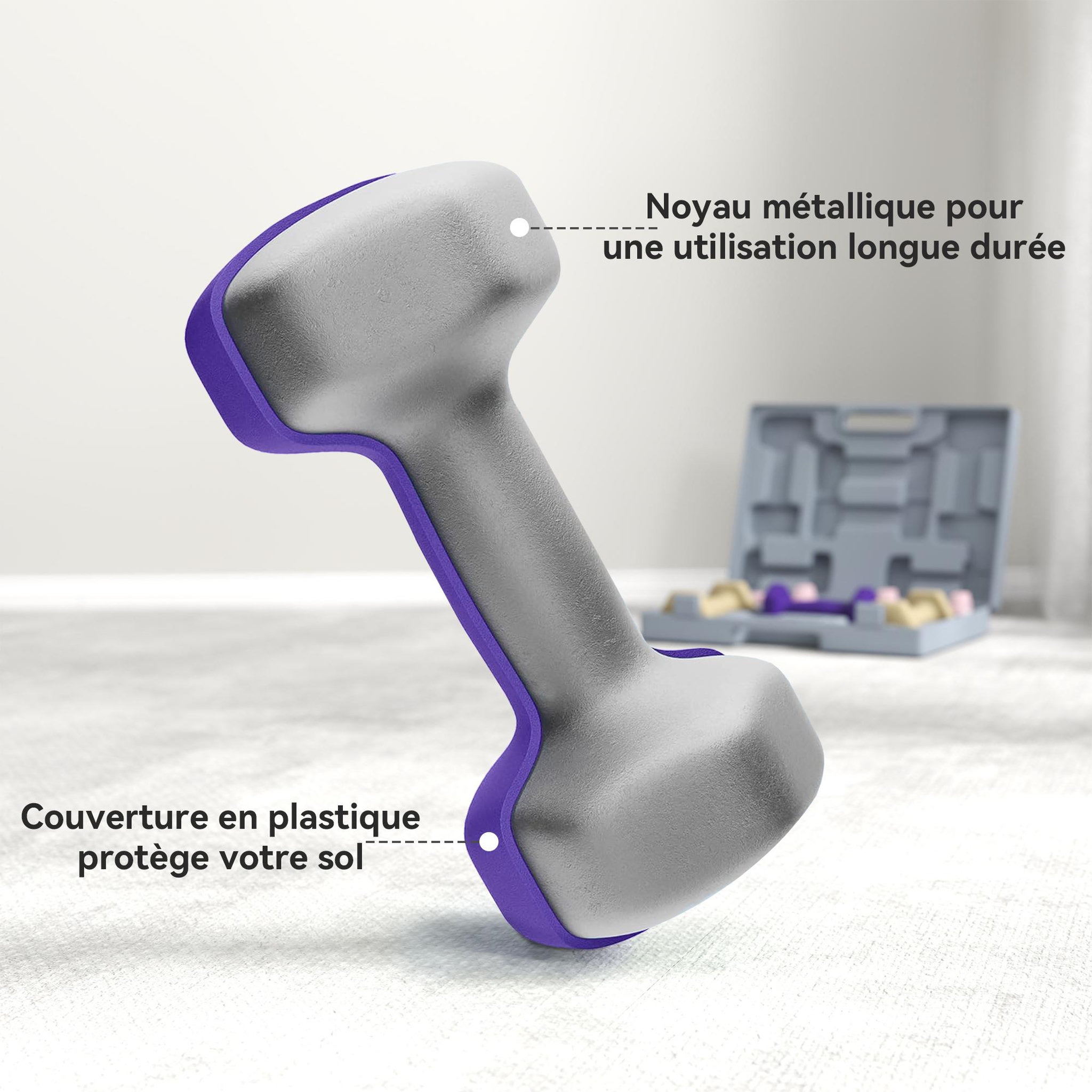 Voir la diapositive 6 : HOMCOM Ensemble d'haltères hexagonales total 12 kg 6 pièces 1-3 kg avec mallette multicolore