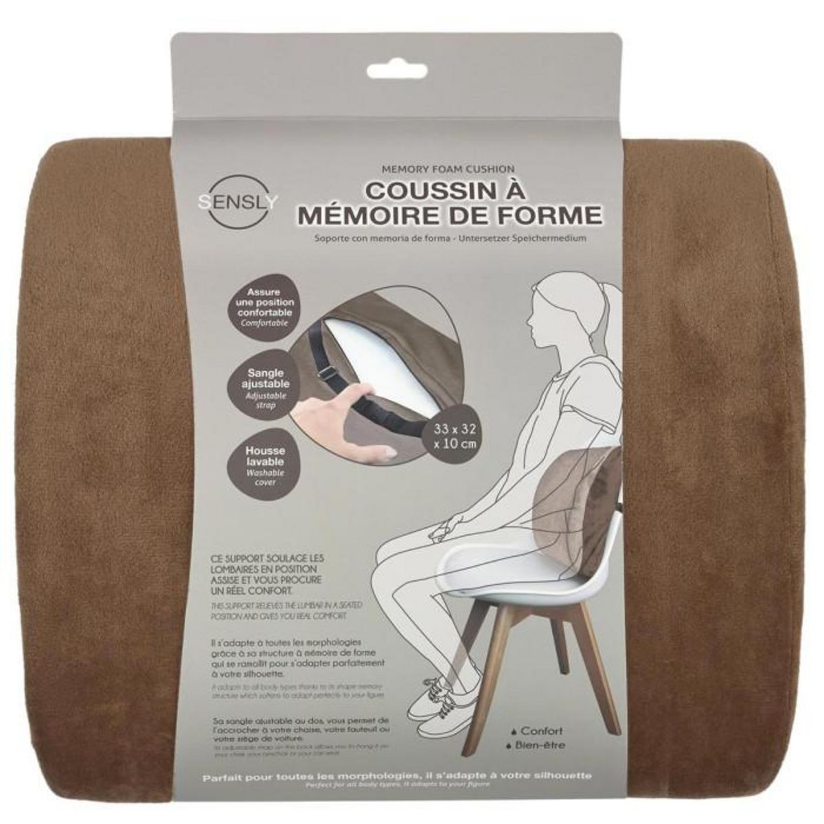 SENSLY Coussin à mémoire de forme ajustable pour le dos - Gris