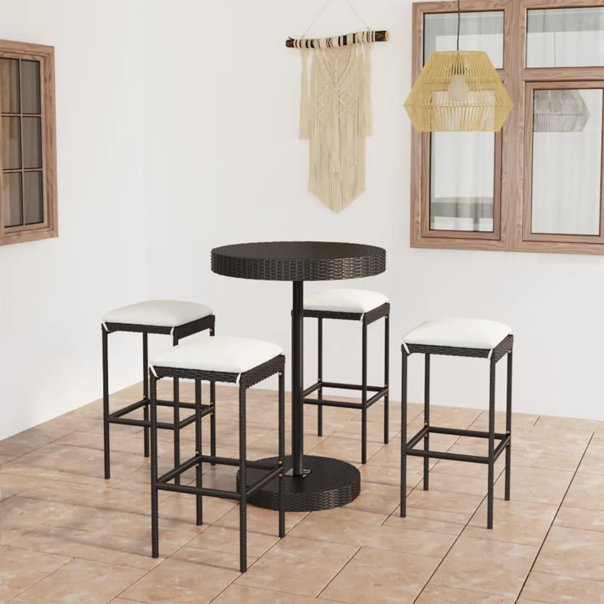 Voir la diapositive 1 : VIDAXL Ensemble de bar de jardin 5 pcs et coussins Resine tressee Noir