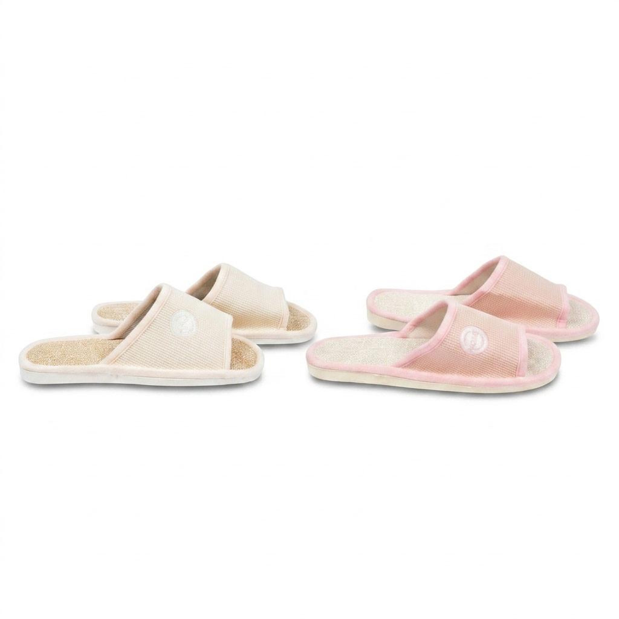 Voir la diapositive 2 : OZABI OZABI-Pantoufle Mule Femme Pack 2 Paires Tissu Gaufre Bout Ouvert