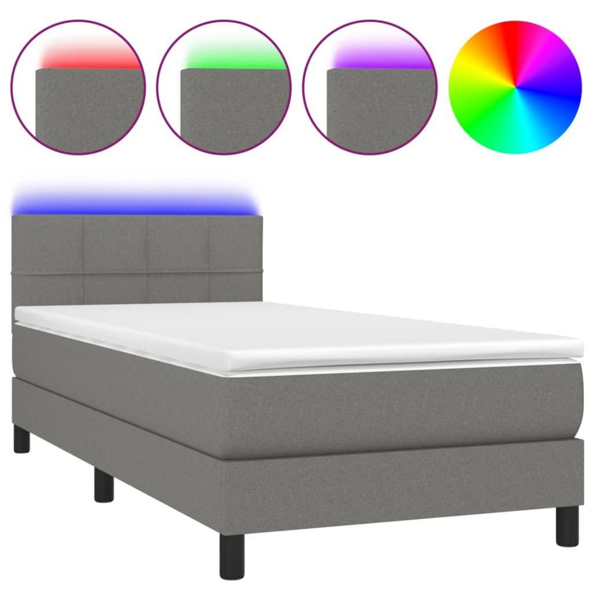 VIDAXL Sommier a lattes de lit avec matelas et LED Gris fonce 80x200cm