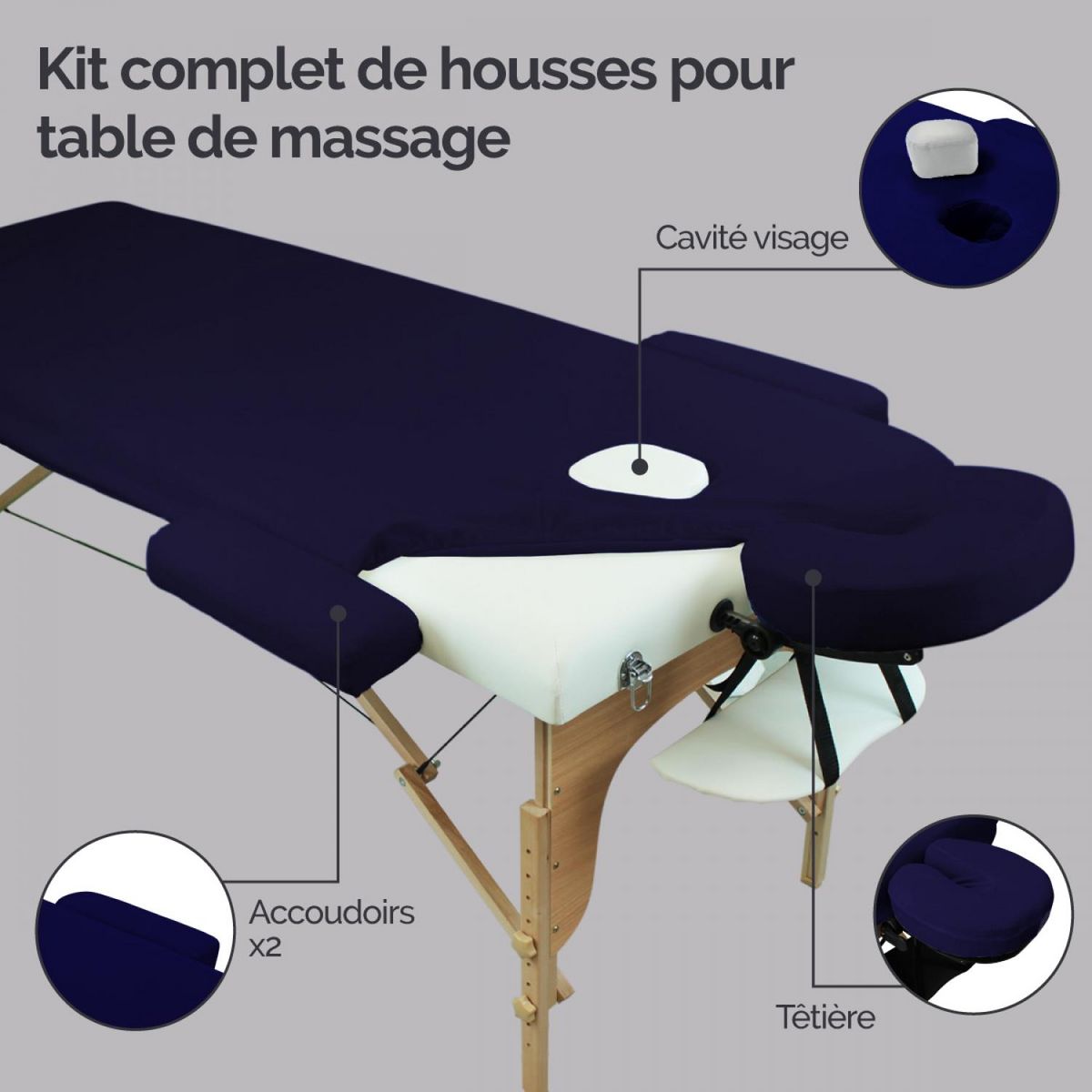 VIVEZEN Kit complet de housses pour table de massage - Éponge - Bleu marine