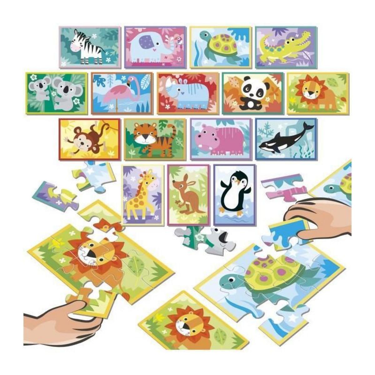 EDUCA Puzzle - EDUCA - Battle Jr Animals - 16 puzzles - 9 pieces par puzzle - Pour enfants a partir de 4 ans