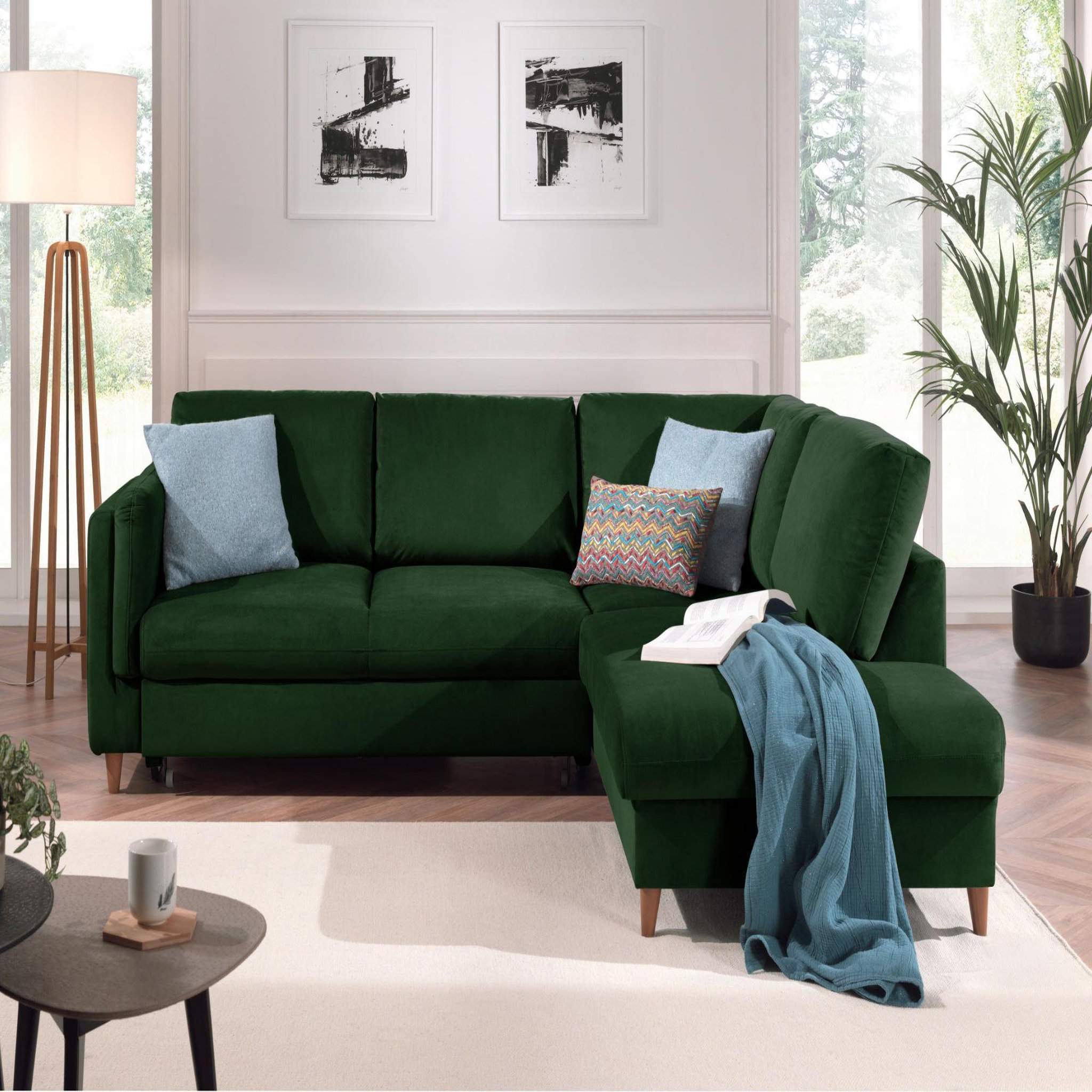 Voir la diapositive 2 : BEST MOBILIER Brooke - canapé d'angle droit - convertible - 5 places - en velours
