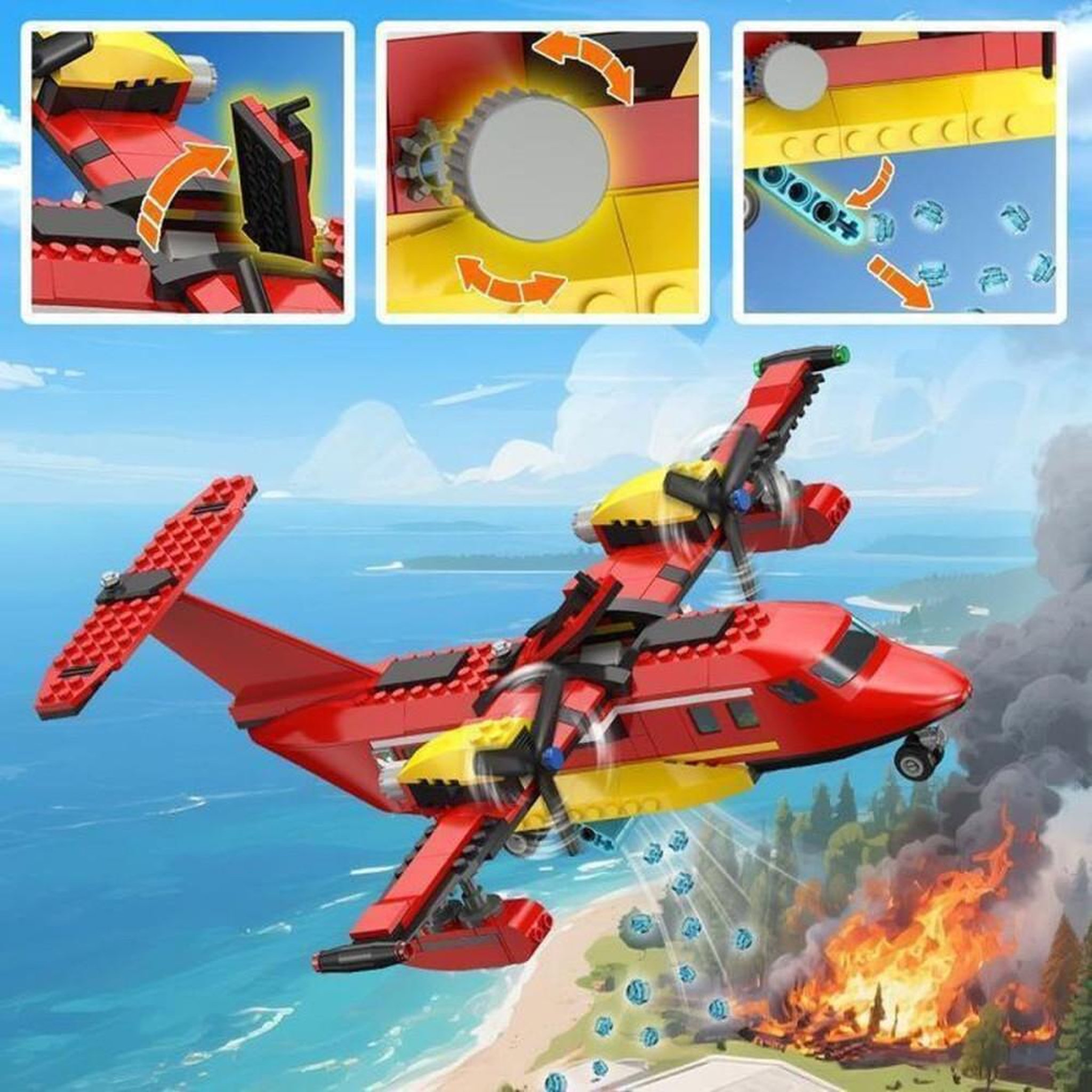 Voir la diapositive 4 : Set de construction 3 en 1, véhicules de secours aérien et camion de pompiers à échelle