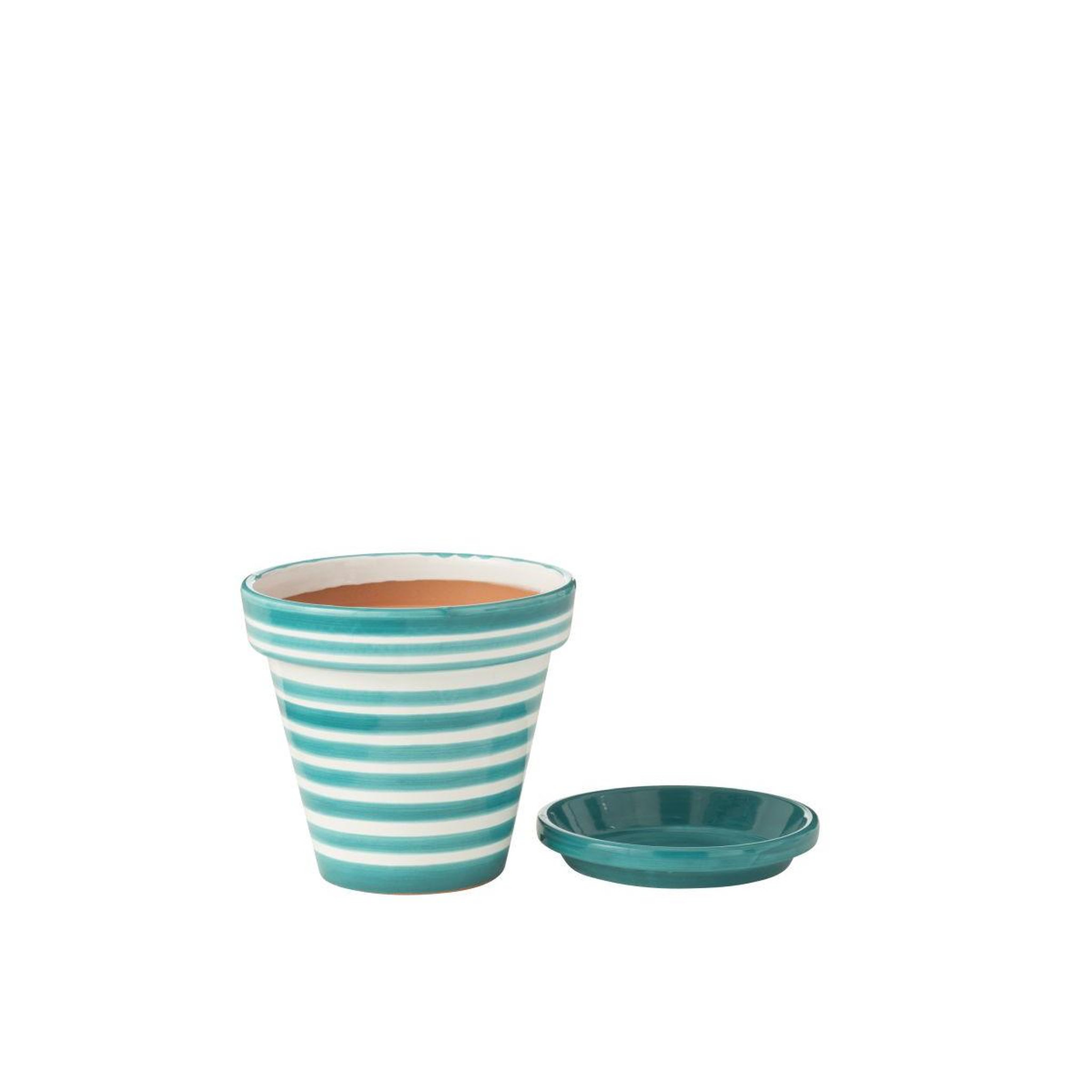 Voir la diapositive 2 : J-LINE Pot avec soucoupe en céramique  granada rayure  27cm bleu aqua