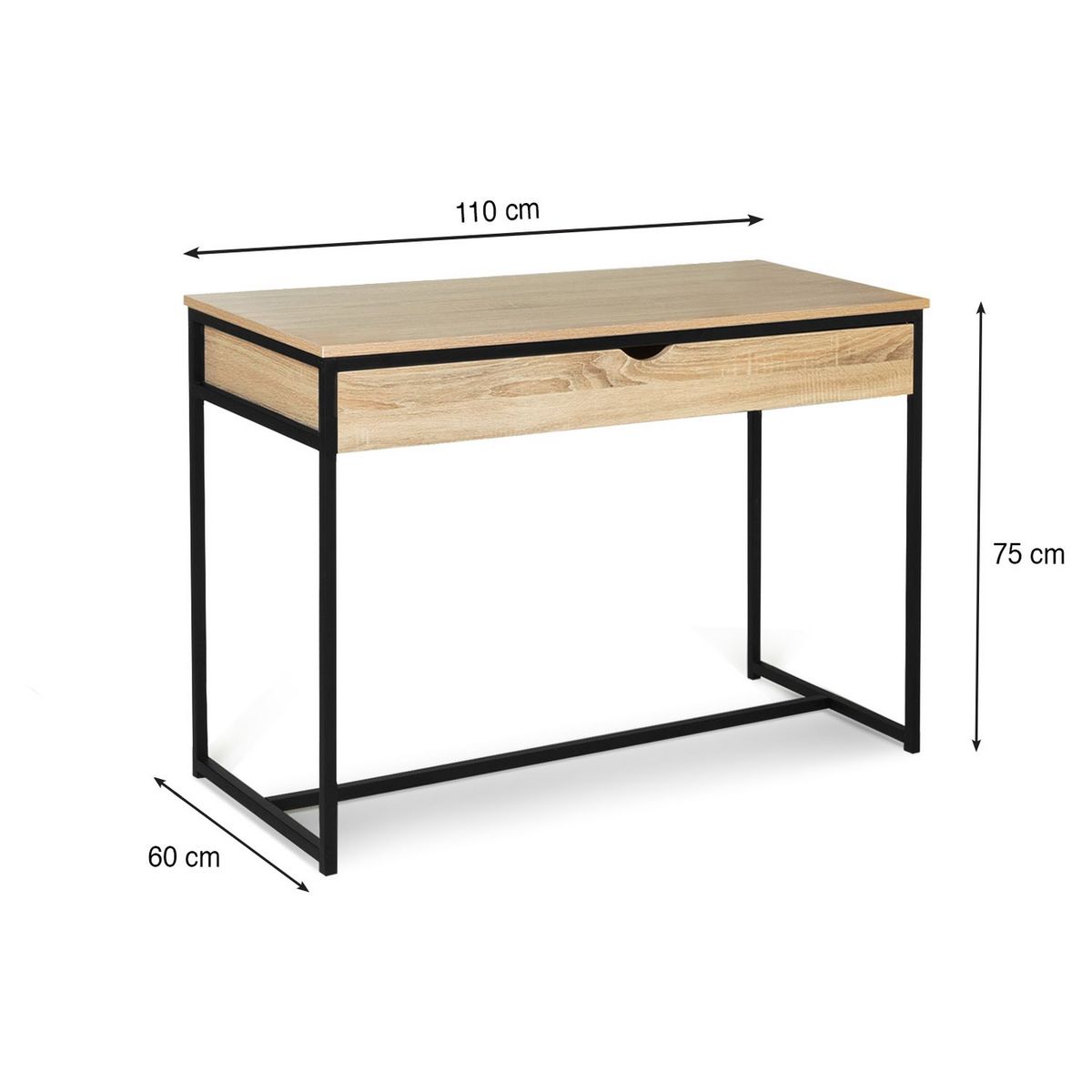 Bureau droit 1 tiroir style industriel pieds métal L110cm HOUSTON