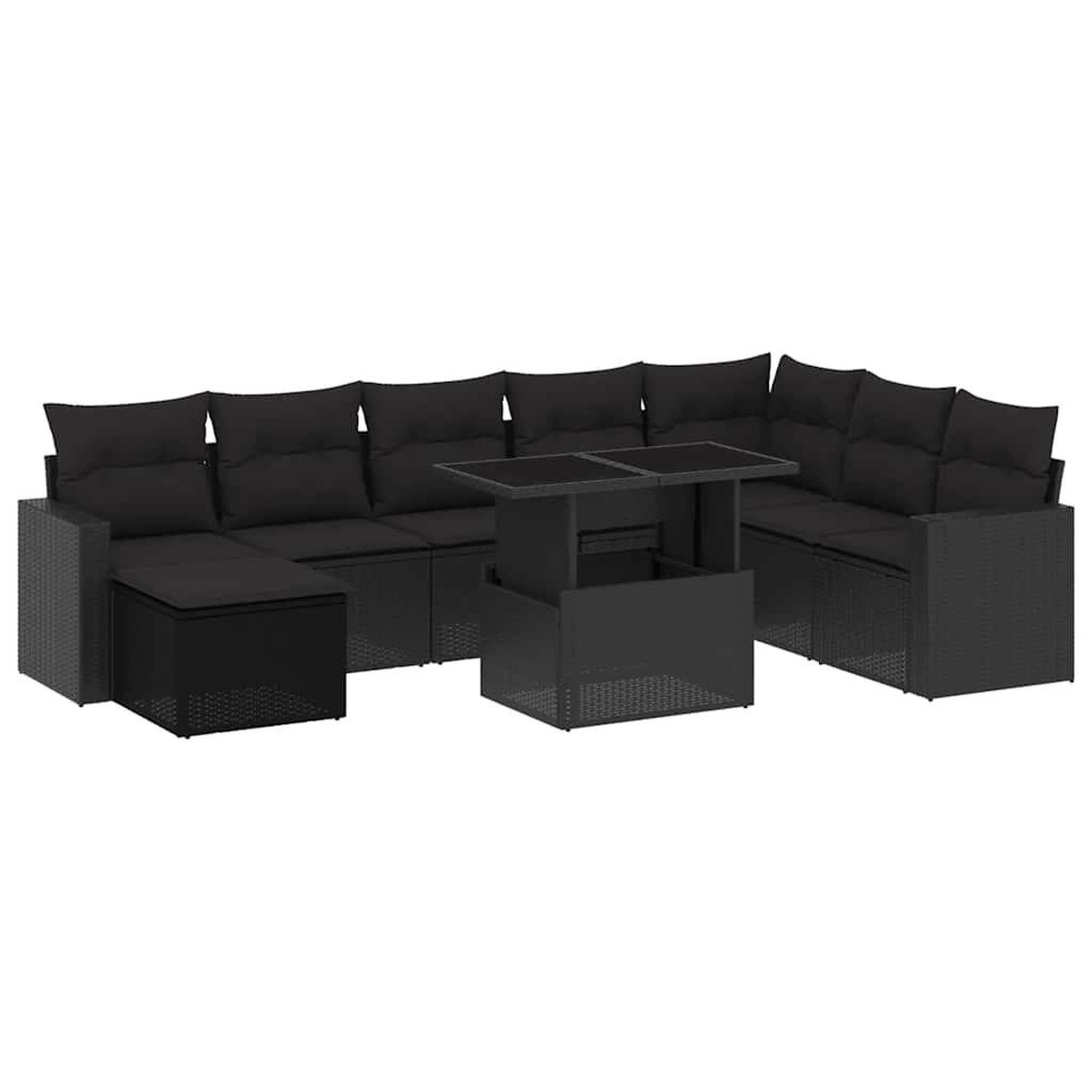 Voir la diapositive 2 : VIDAXL Salon de jardin 9 pcs avec coussins noir resine tressee