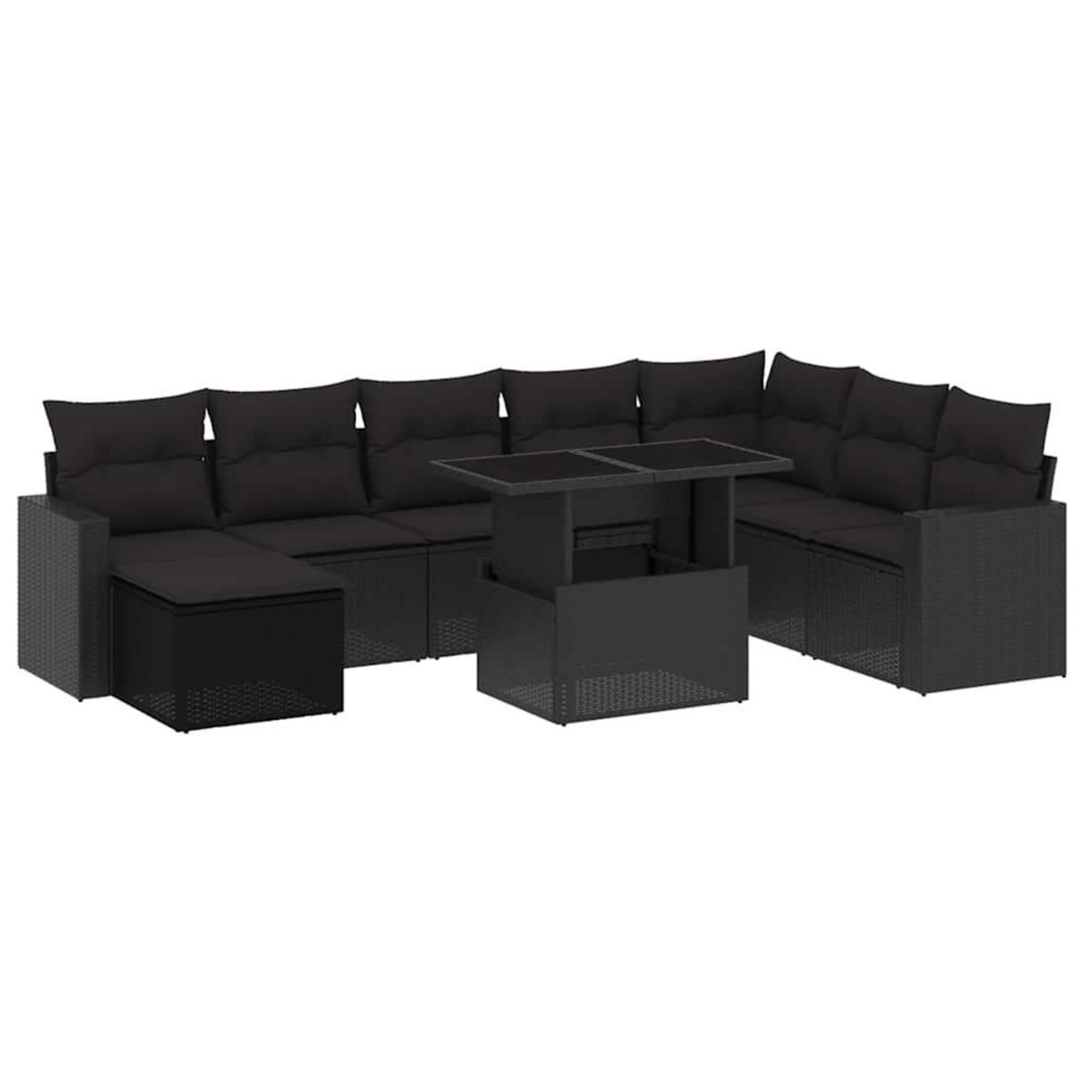 VIDAXL Salon de jardin 9 pcs avec coussins noir resine tressee