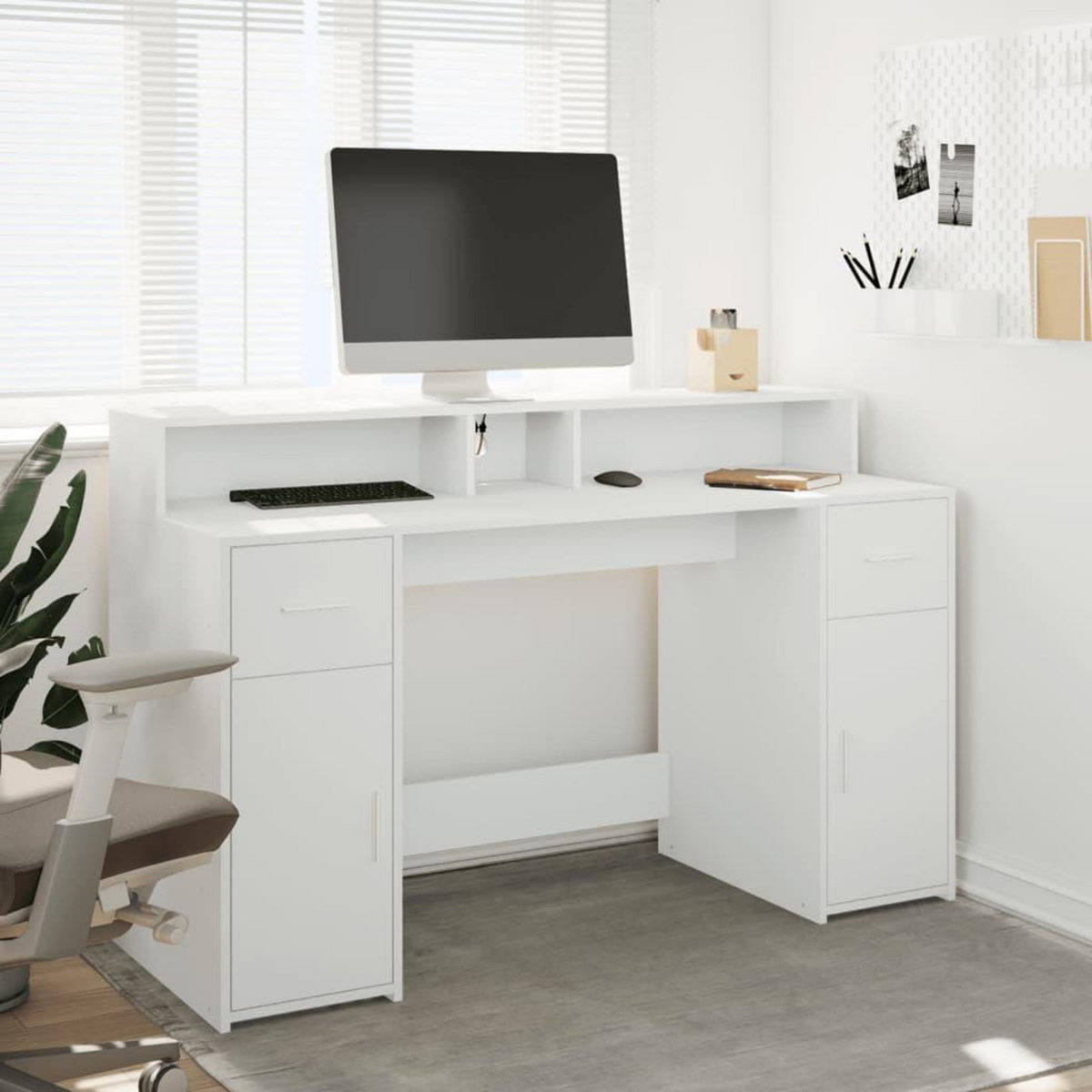 VIDAXL Bureau avec lumieres LED blanc 140x55x91 cm bois d'ingenierie