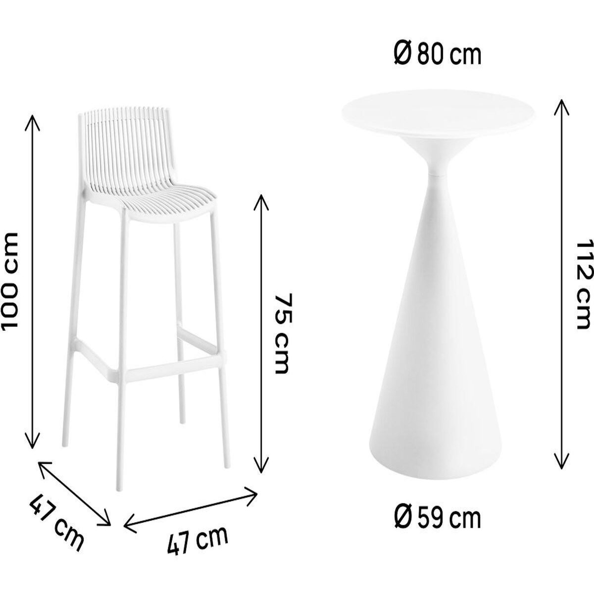 Habitat et Jardin Table et chaises hautes de jardin bistrot empilables  Néora  - 2 places - Blanc