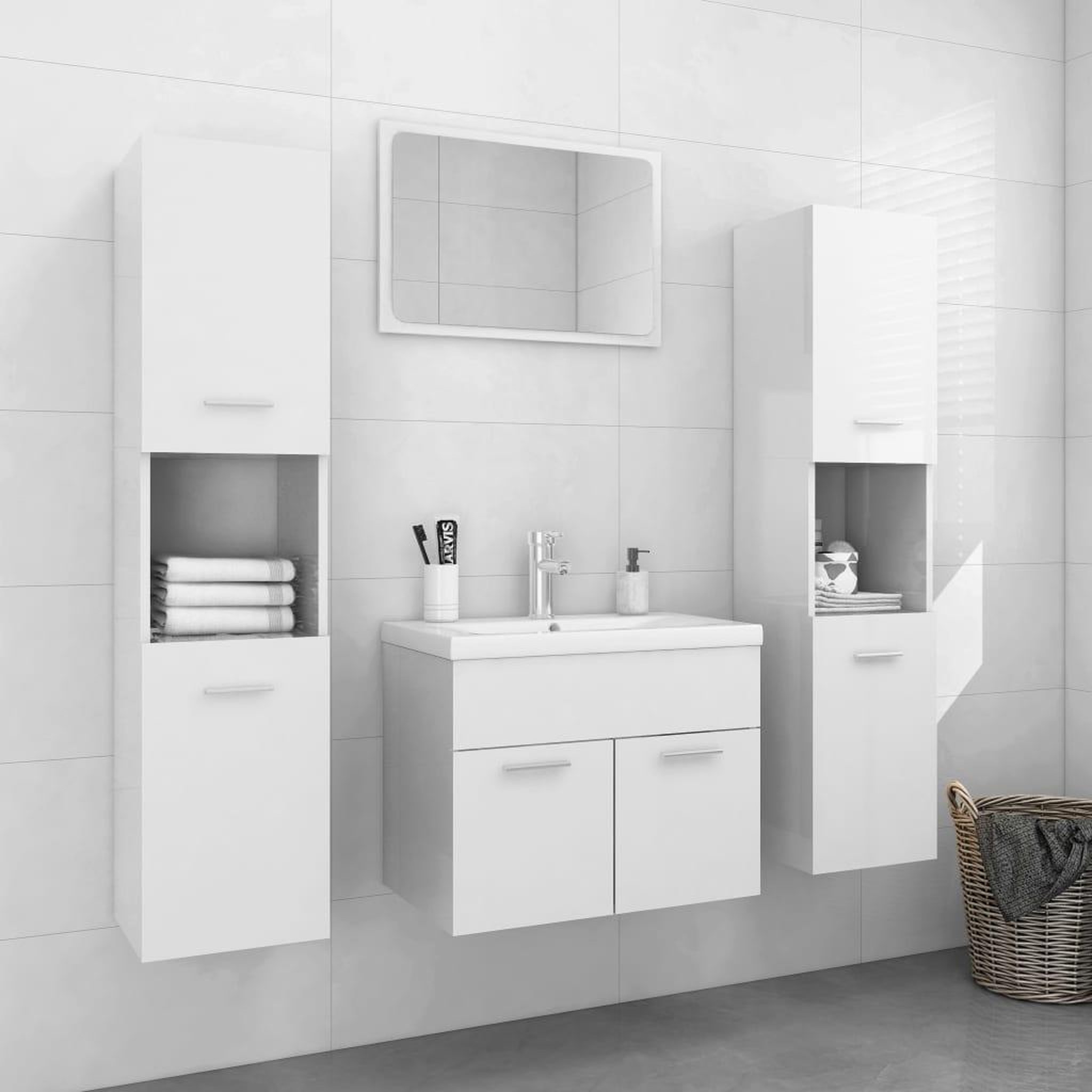 Voir la diapositive 1 : VIDAXL Ensemble de meubles de salle de bain Blanc brillant Agglomere