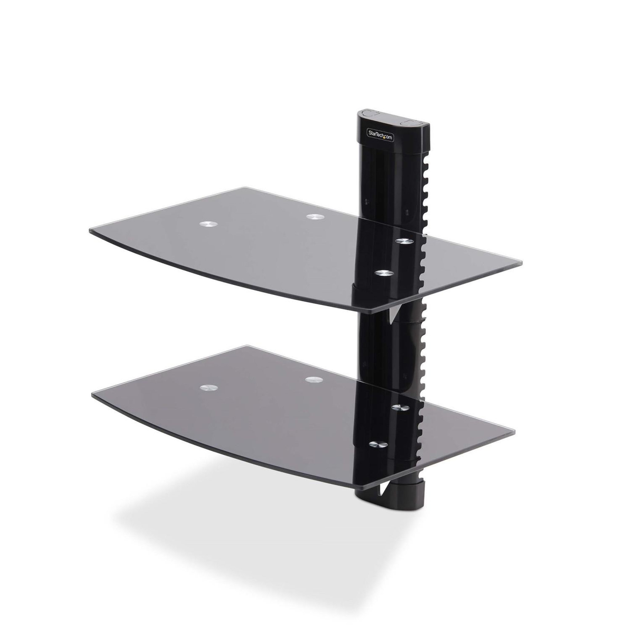 Startech Startech.com double étagère av murale flottante, support à hauteur ajustable pour sous télévision, support mural pour tv, organiser l'équipement a/v sur l'étagère en verre trempé noir