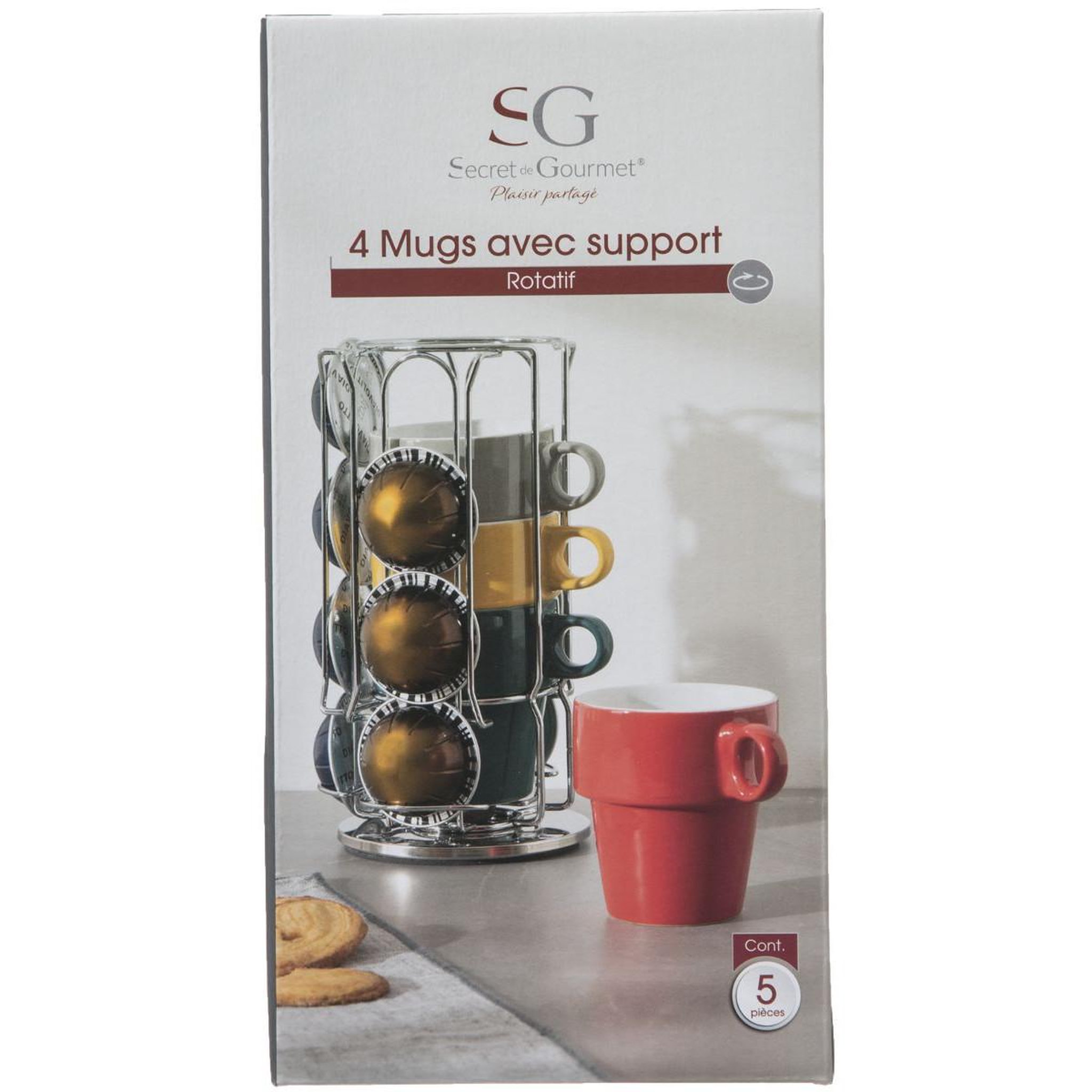 Voir la diapositive 3 : SECRET DE GOURMET Lot de 4 mugs & porte capsules  rack  26cl multicolore