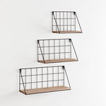 VS VENTA-STOCK Set de 3 étagères murales Amede métal noir et bois paulownia