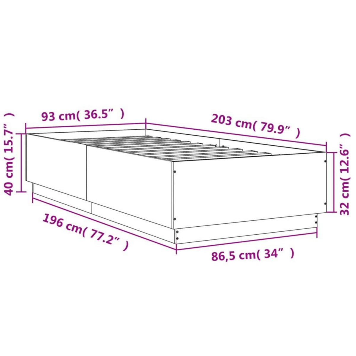 VIDAXL Cadre de lit avec LED sans matelas sonoma gris 90x200 cm