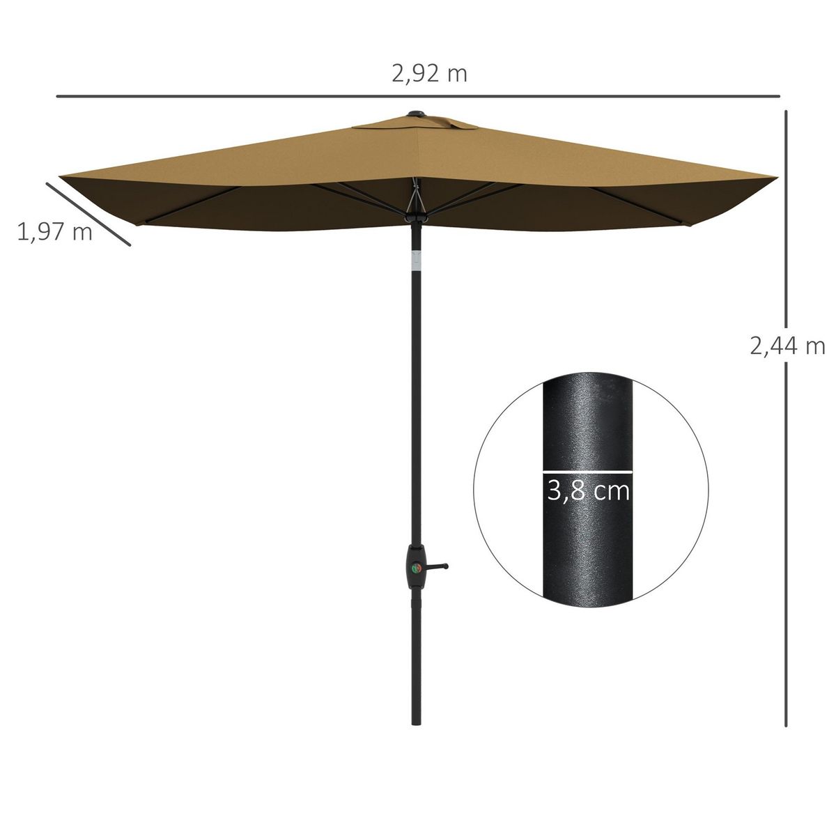 OUTSUNNY Parasol rectangulaire inclinable de jardin avec manivelle métal polyester haute densité anti UV 50+ chocolat