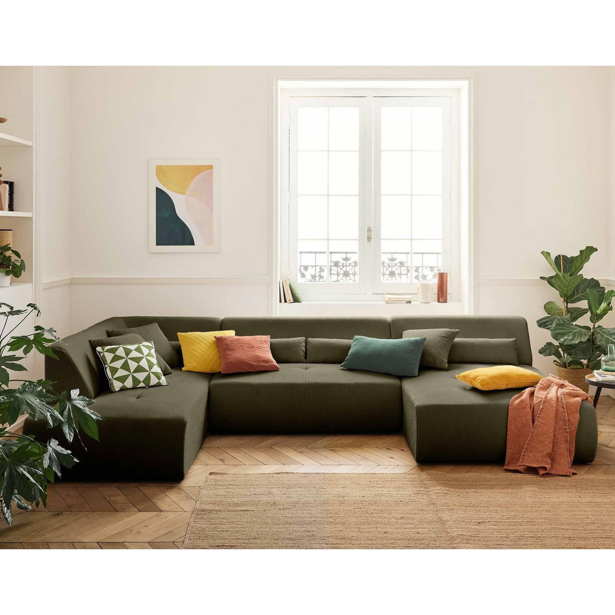 LISA DESIGN Onyx - canapé panoramique d'angle gauche 7 places - en velours côtelé