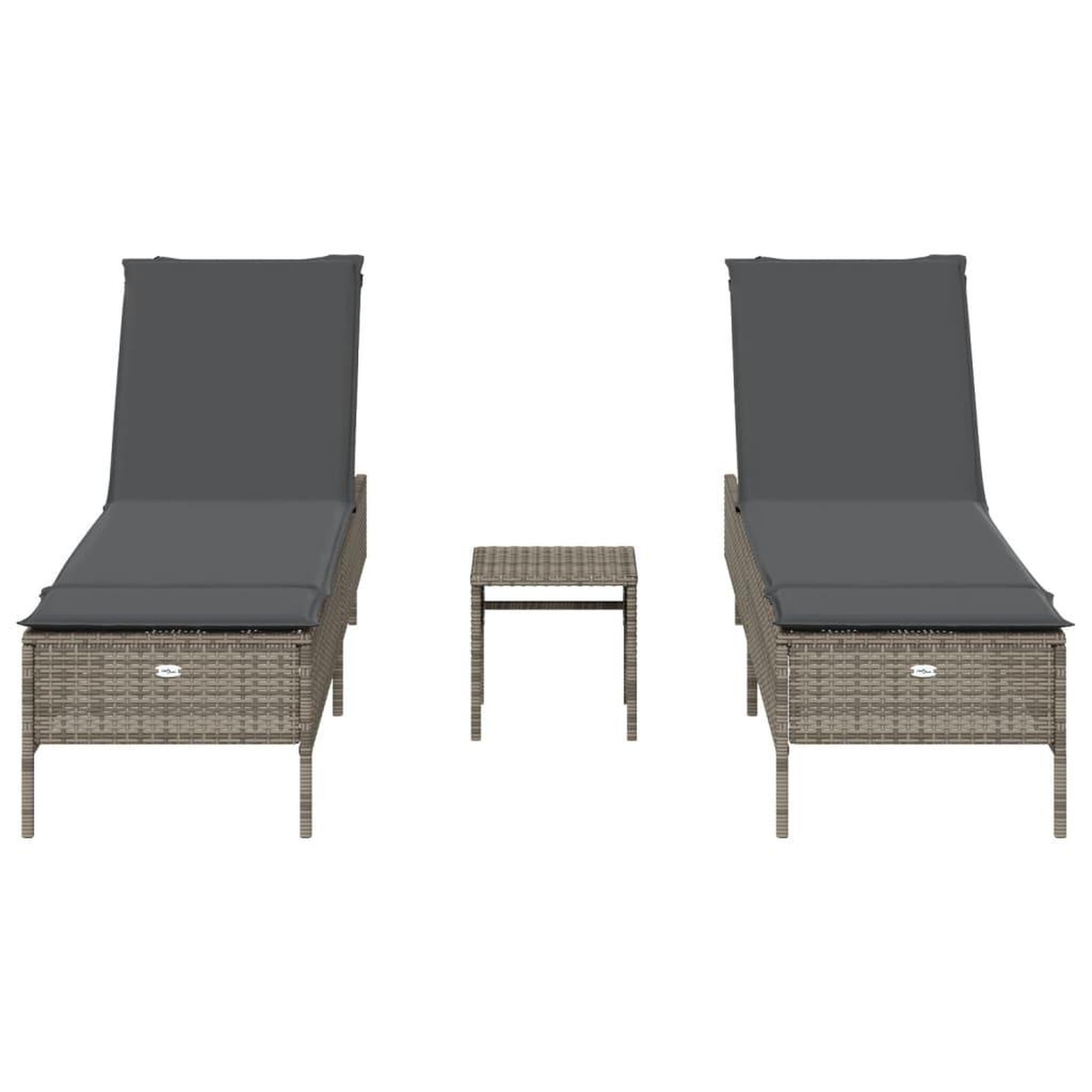 Voir la diapositive 4 : VIDAXL Ensemble de chaises longues avec coussins 3 pcs gris poly rotin