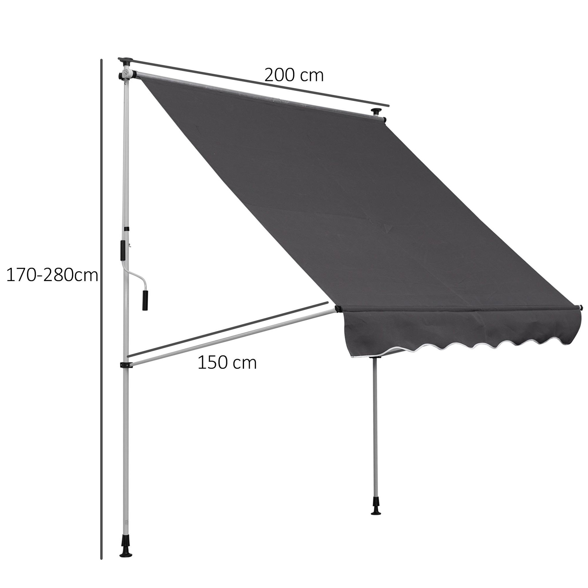 Voir la diapositive 3 : OUTSUNNY Store banne manuel rétractable 2L x 1,5l x 1,7-2,8H m inclinaison réglable installation rapide métal alu polyester gris