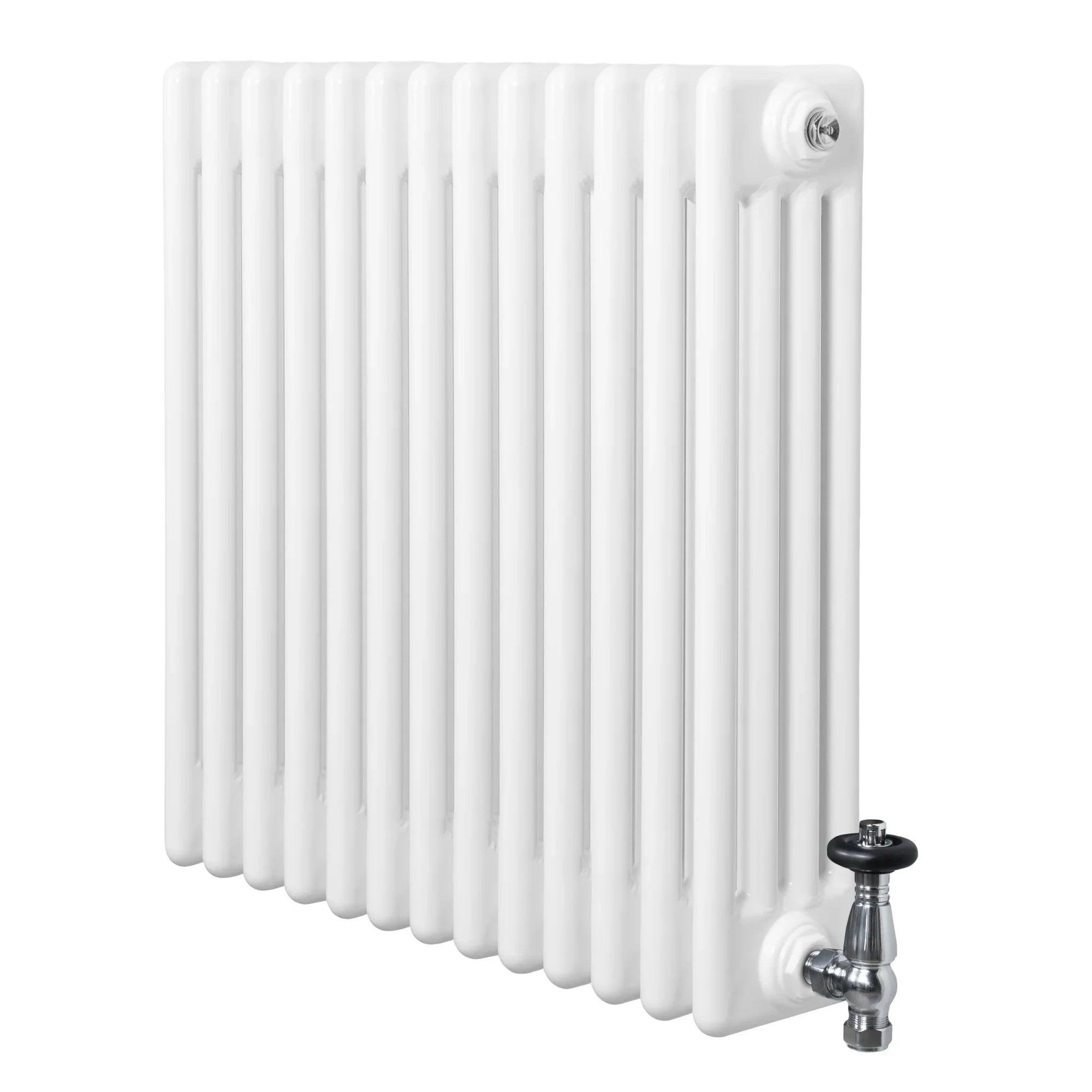 MONSTERSHOP Radiateur traditionnel à 4 colonnes & vannes - 600 x 605 mm. Coloris disponibles : Noir, Blanc, Gris