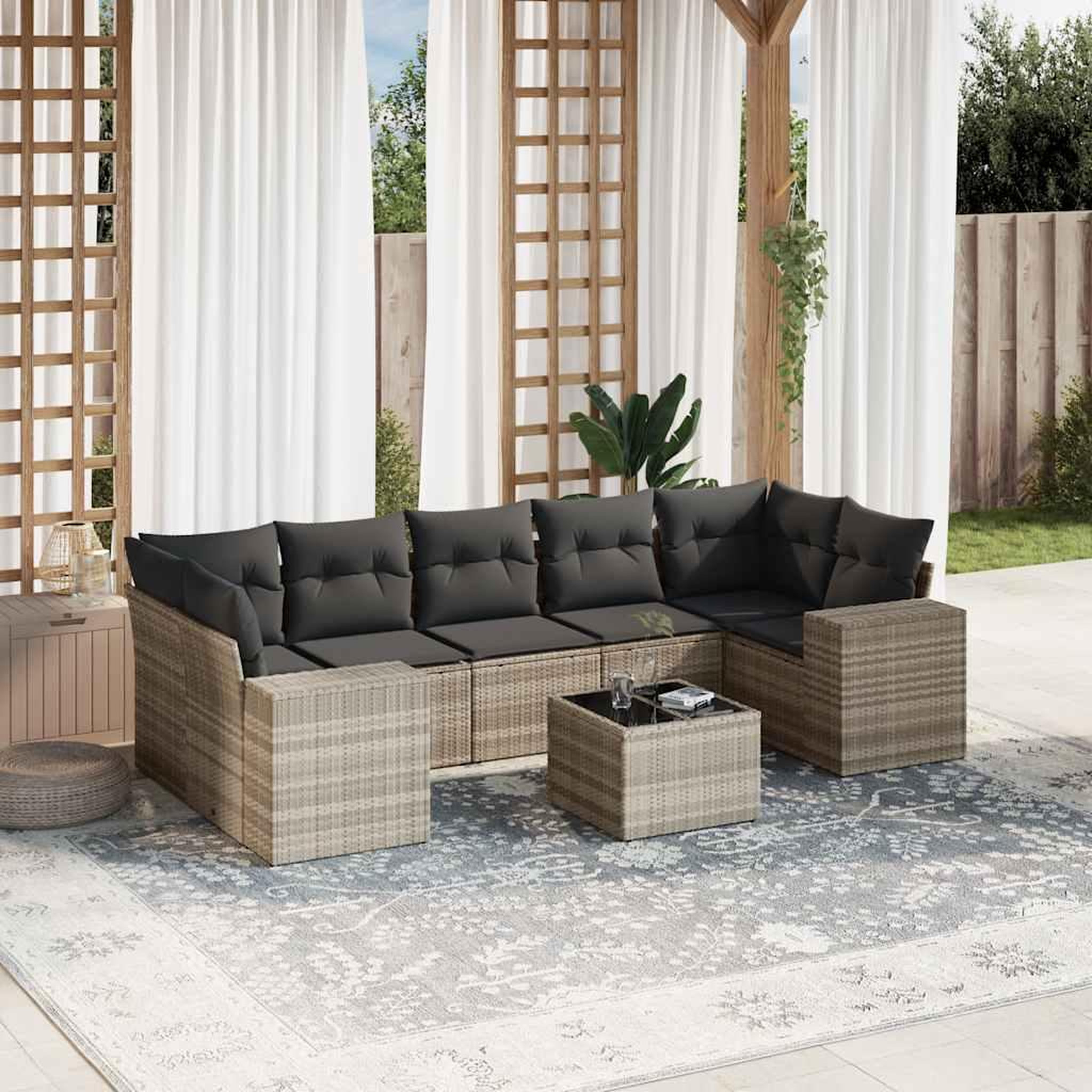 VIDAXL Salon de jardin 8 pcs avec coussins gris clair resine tressee