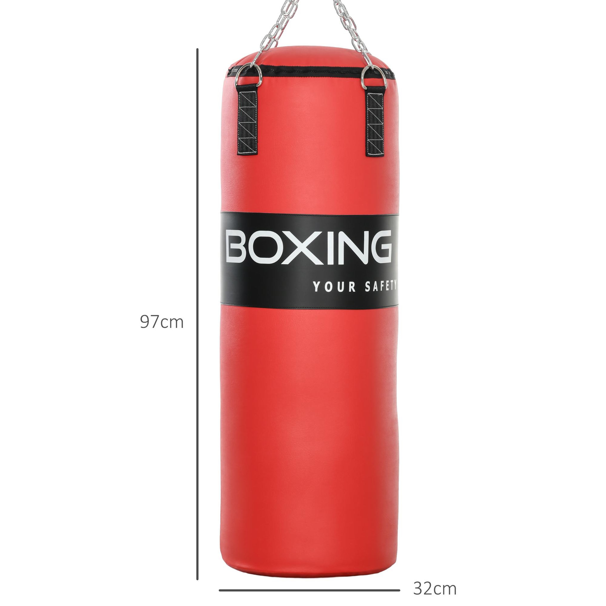 Voir la diapositive 3 : HOMCOM Sac de frappe à suspendre - kit de fixation, chaine 4 points, gants inclus - acier PVC EPE rouge noir