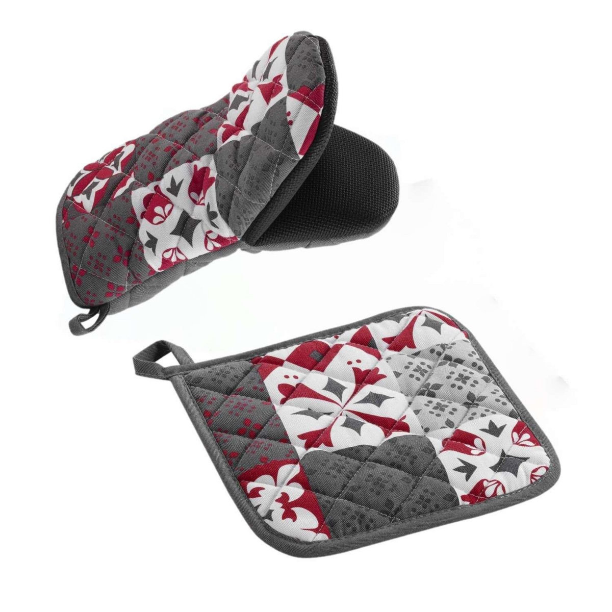 Douceur d'Intérieur Ensemble gant et manique Crédence - Rouge et Gris