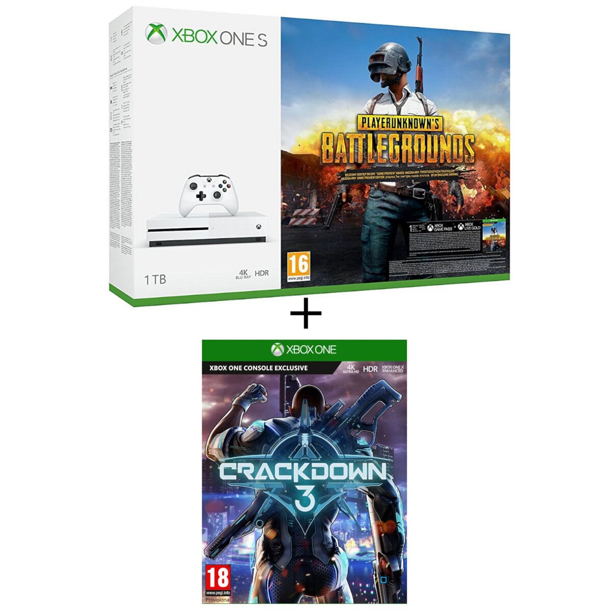 Console Xbox One S 1To PlayerUnknown's Battlegrounds + Crackdown 3