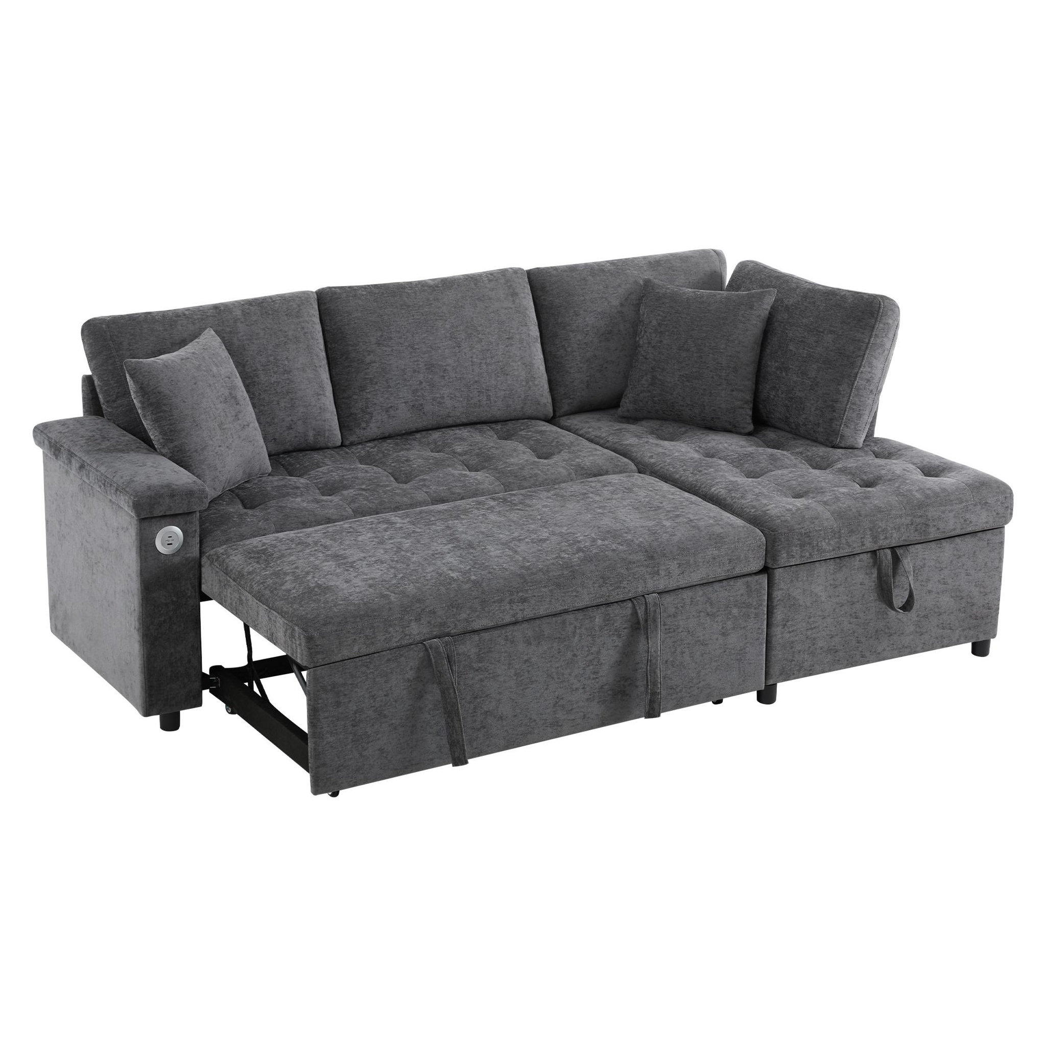 Voir la diapositive 1 : MERAX Canapé d'angle droit convertible 3 places tissu coffre de rangement