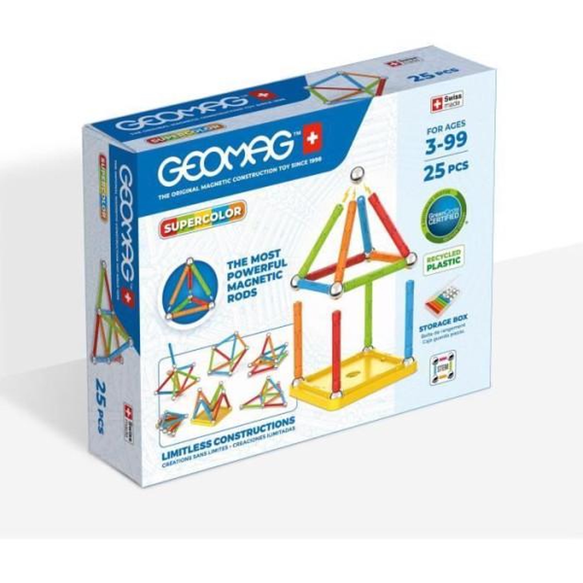 Geomag Jeu de construction magnétique - GEOMAG - Supercolor - 25 pieces - Magnétique - Des 3 ans