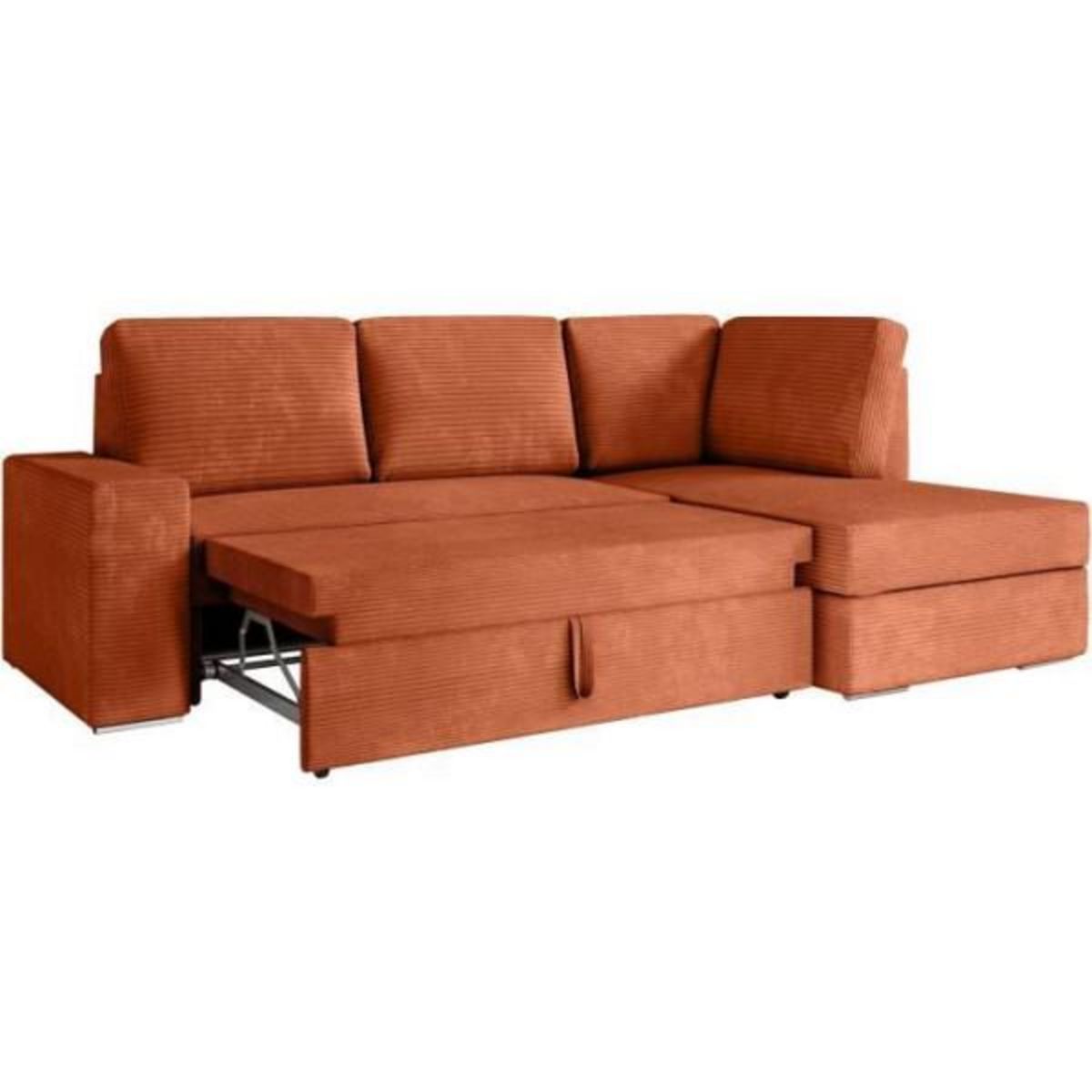 LOUNGITUDE Canapé d'angle droit 3 places convertible ADEN avec coffre en velours côtelé - Terracotta - L246 x P174 x H96cm - LOUNGITUDE