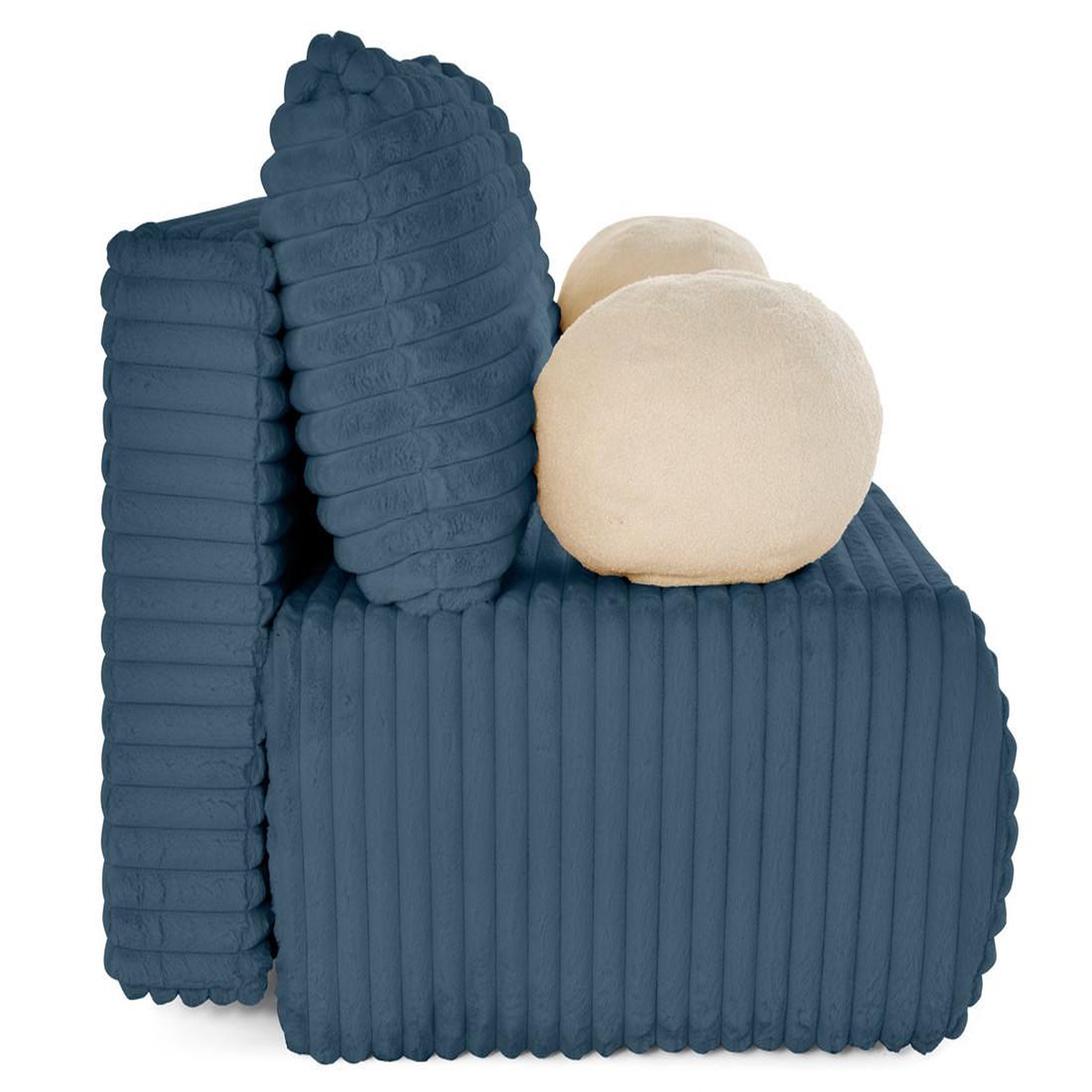 Voir la diapositive 6 : BEST MOBILIER Marvin - canapé 3 places convertible et coffre en fausse fourrure côtelée avec 2 coussins boule inclus
