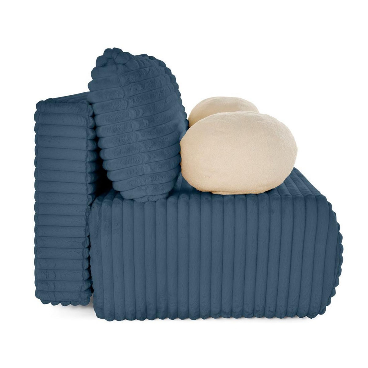 BEST MOBILIER Marvin - canapé 3 places convertible et coffre en fausse fourrure côtelée avec 2 coussins boule inclus