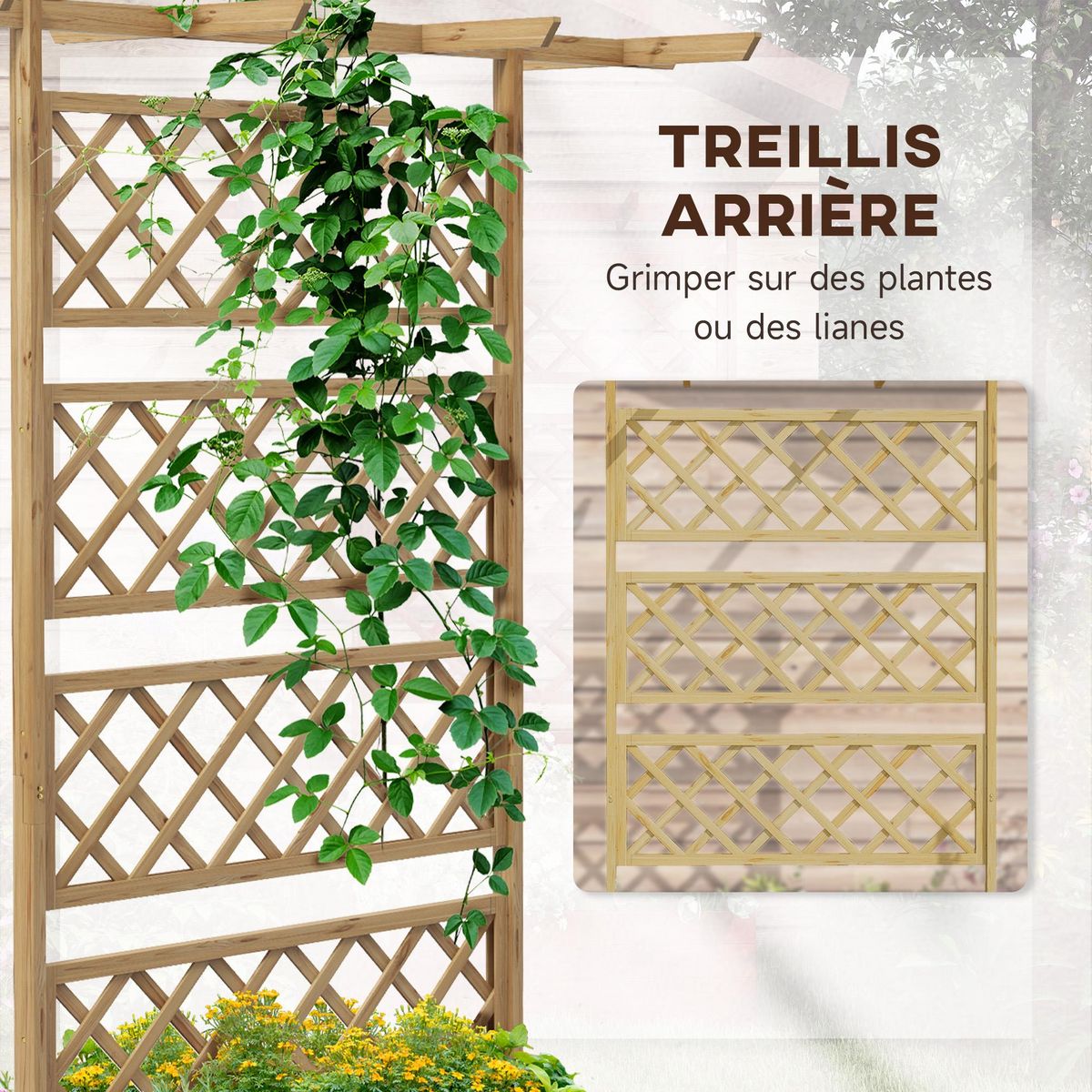 OUTSUNNY Jardinière avec treillis et pergola - dim. 160L x 55l x 183H cm - bois sapin pré-huilé
