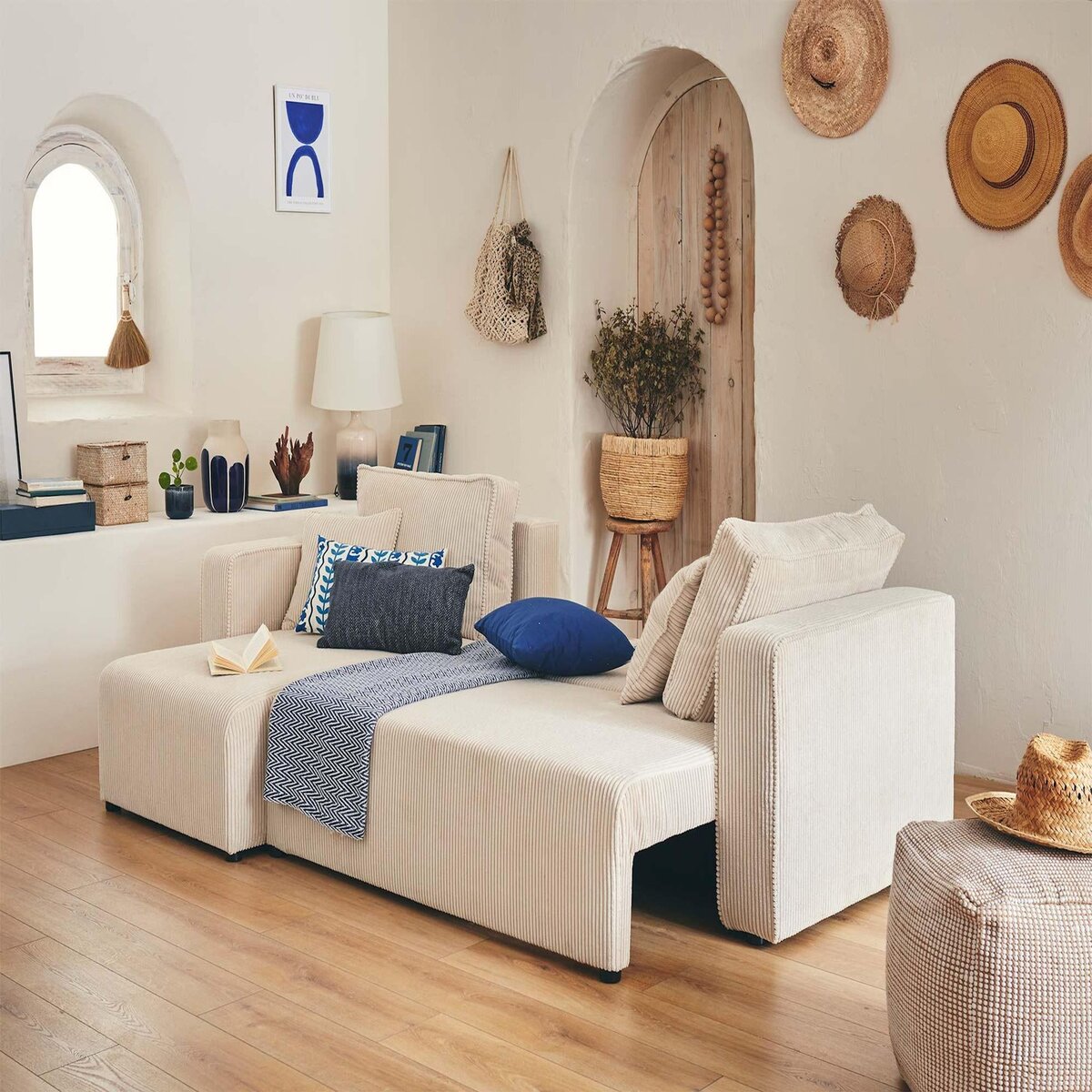 BEST MOBILIER Topaze - canapé d'angle réversible - 4 places - convertible avec coffre - en velours côtelé