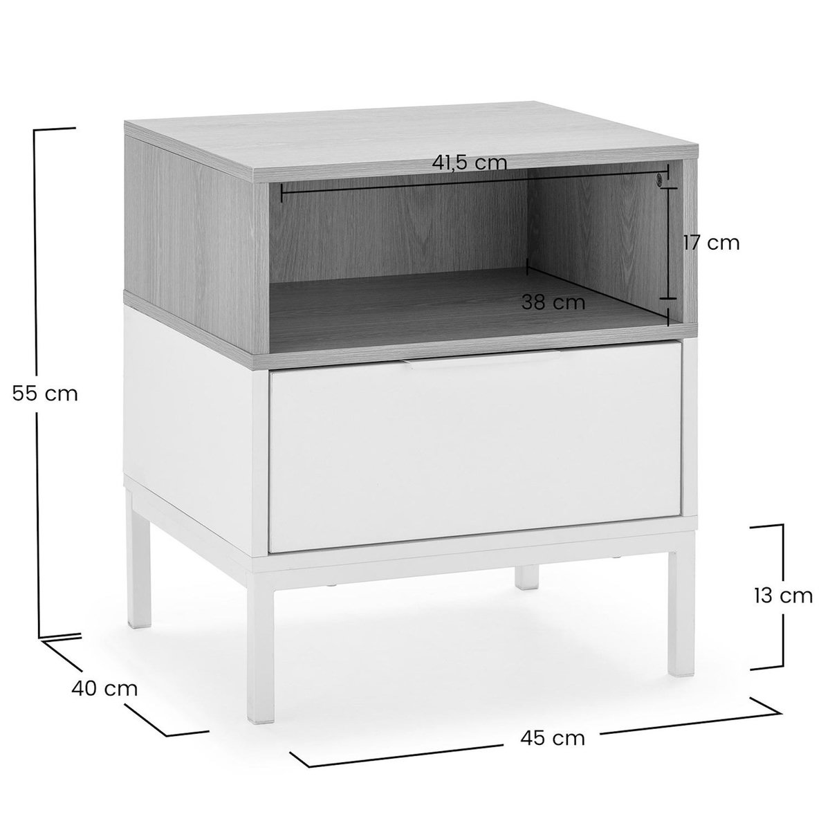 VS VENTA-STOCK Table de chevet Nieve 1 tiroir couleur Blanc