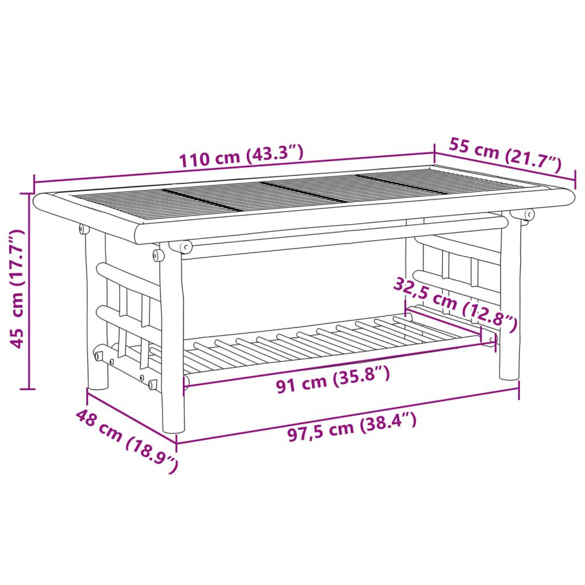 Voir la diapositive 6 : VIDAXL Table basse 110x55x45 cm bambou